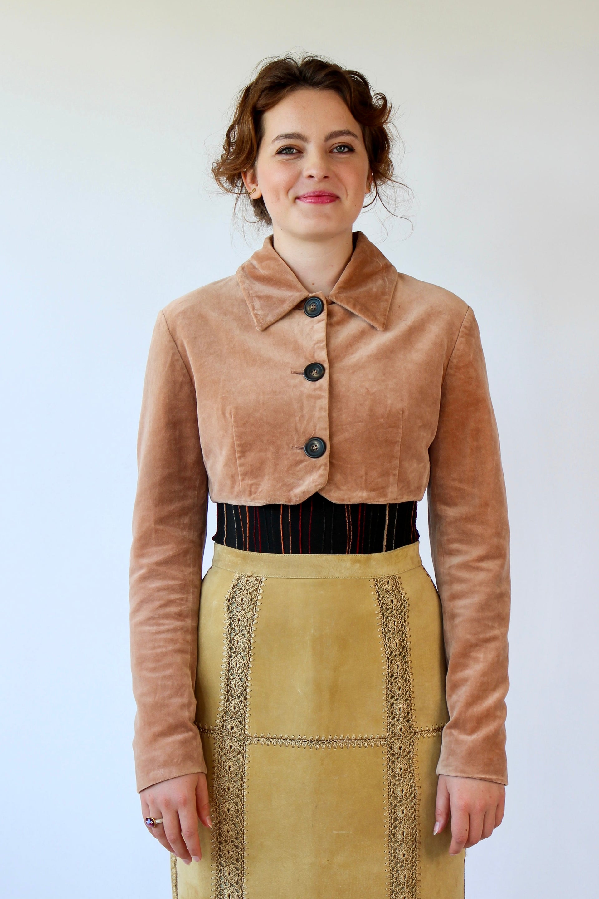 Vintage Designer Velvet Peach Crop Jacket // Size S/M