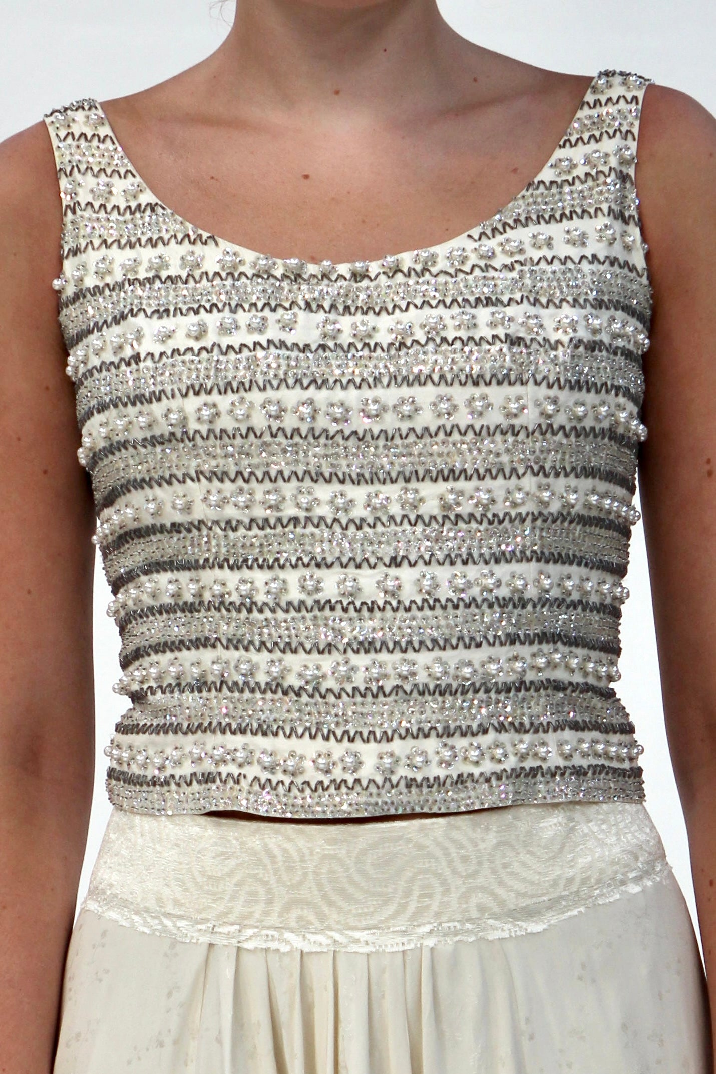 1950s Vintage Raw Silk Beaded Top // Size S