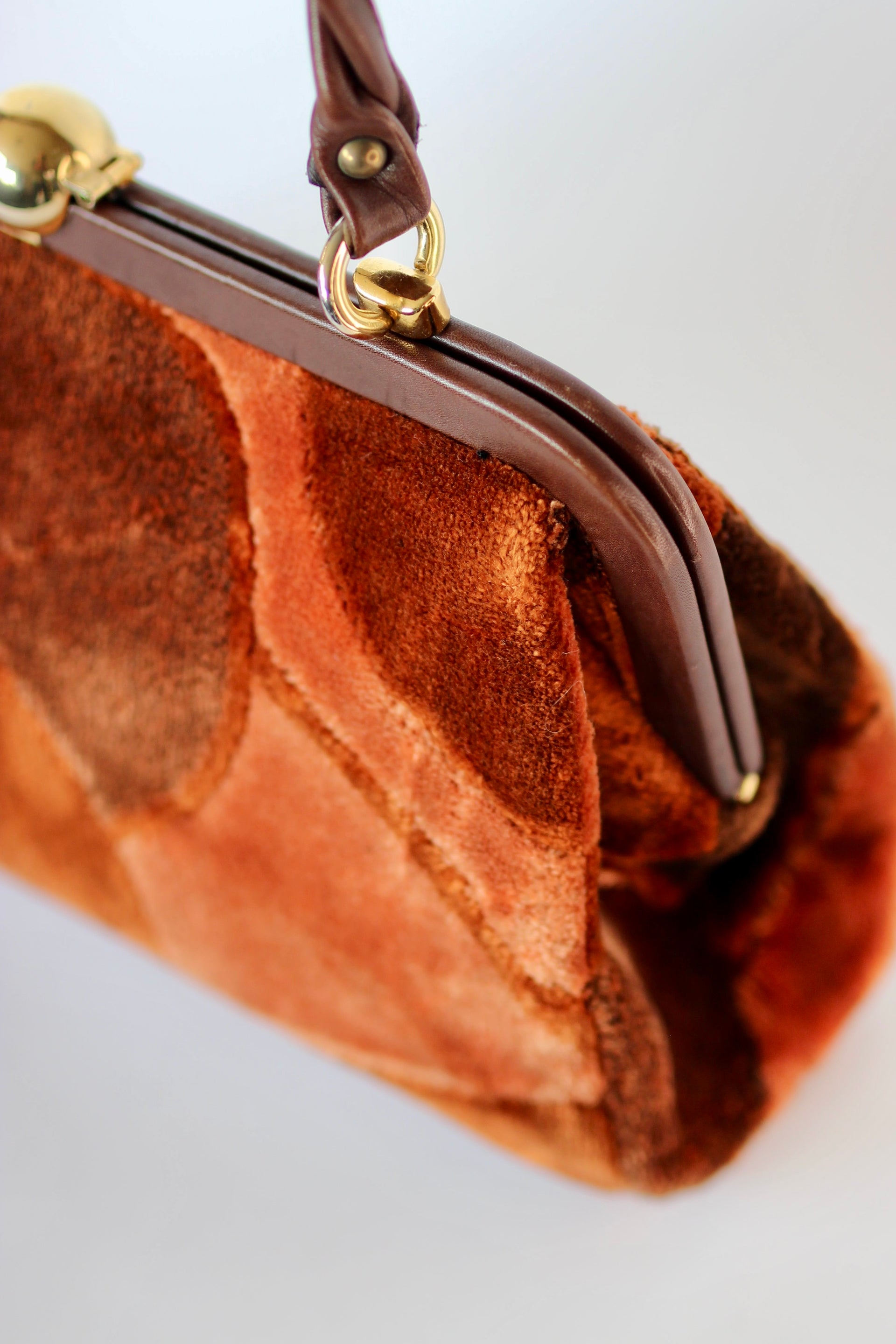 1960s Velvet and Leather Handbag//Danish Design