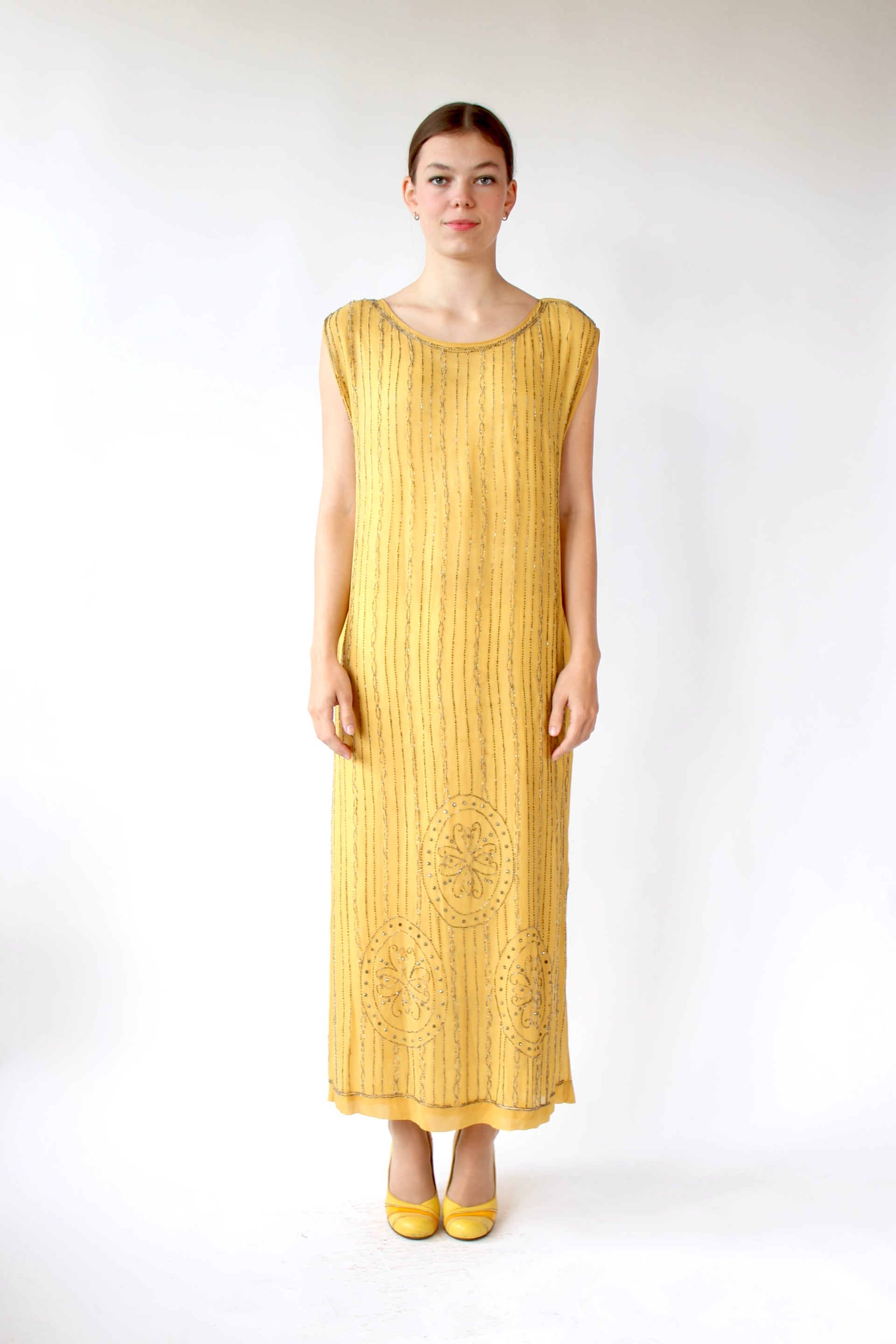 1920s Vintage Yellow Silk flapper Dress // Size S/M