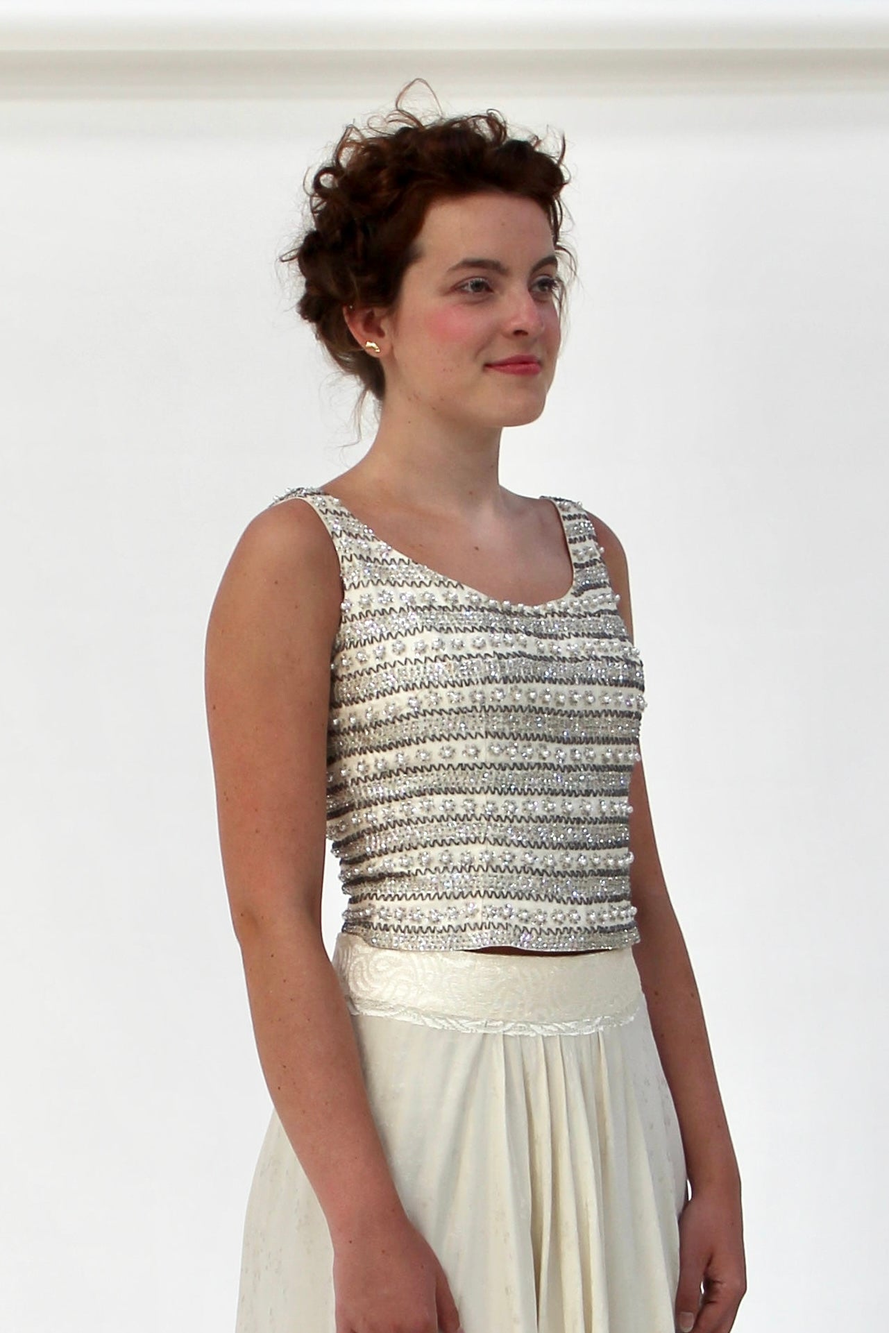 1950s Vintage Raw Silk Beaded Top // Size S