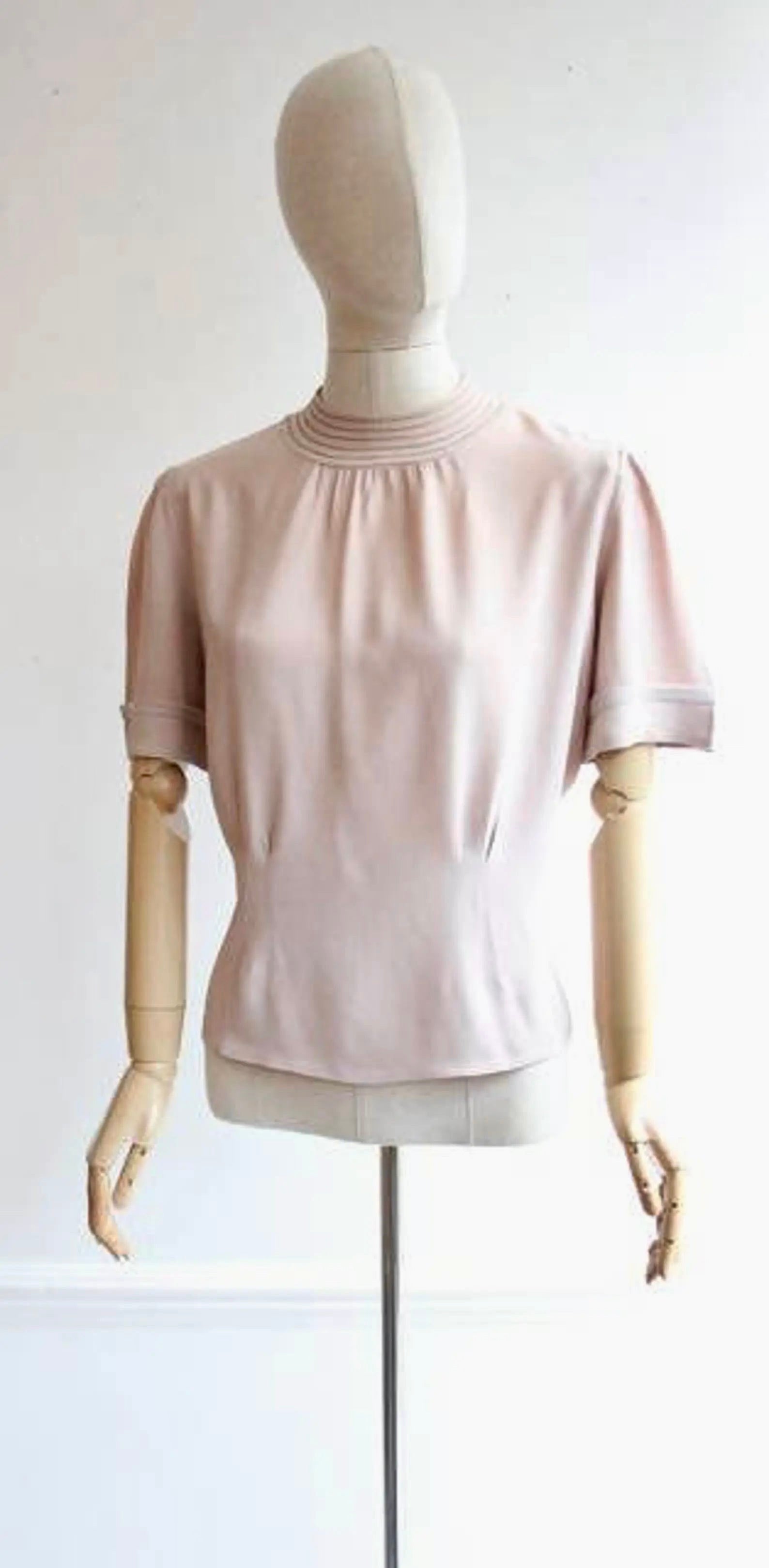 1940s Pale Pink Silk Blouse//Size M