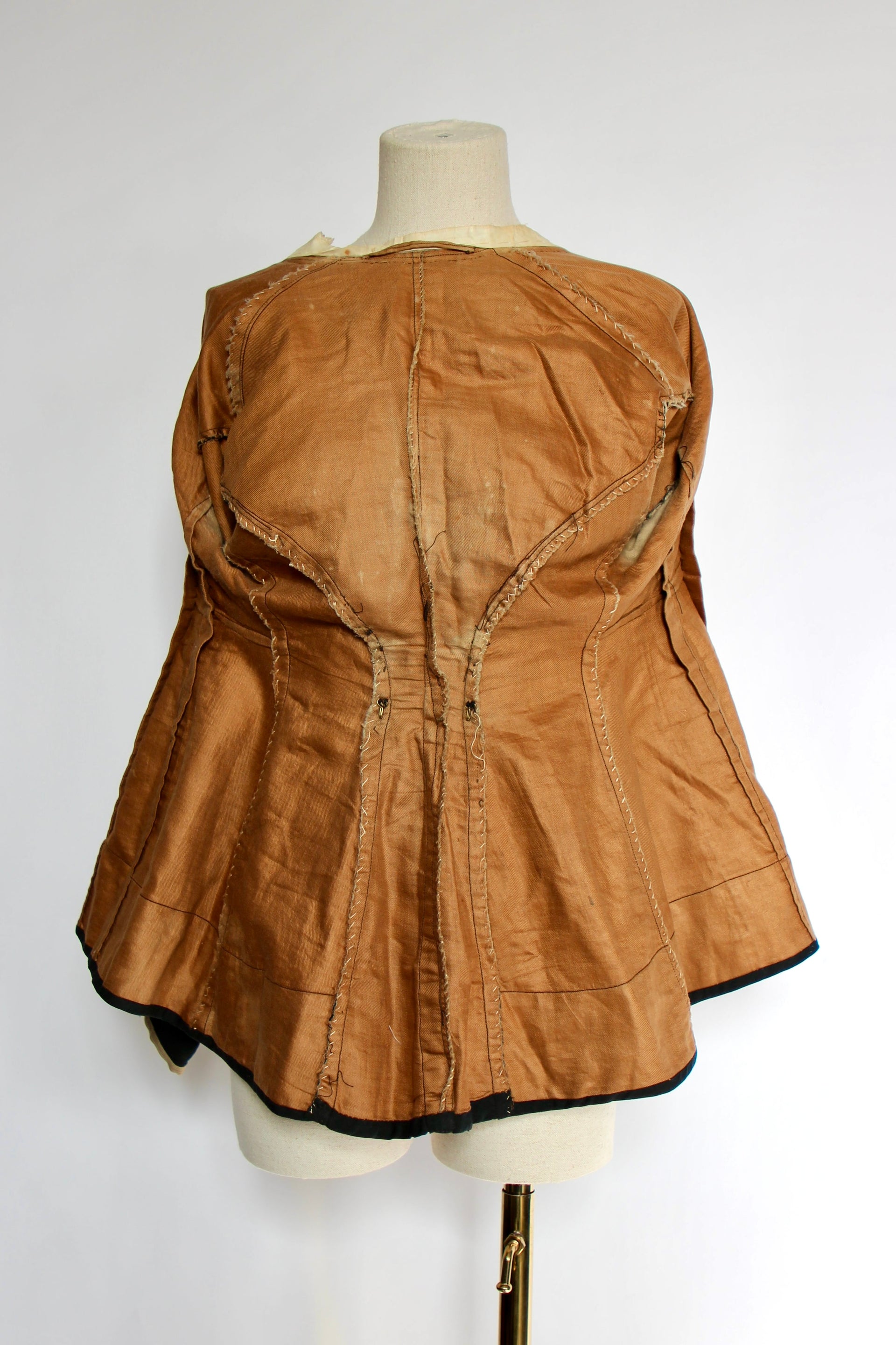 1879s Antique Victorian Beige Jacket with Black Collar and Cuffs Owned by Karin Strandberg, Sweden.