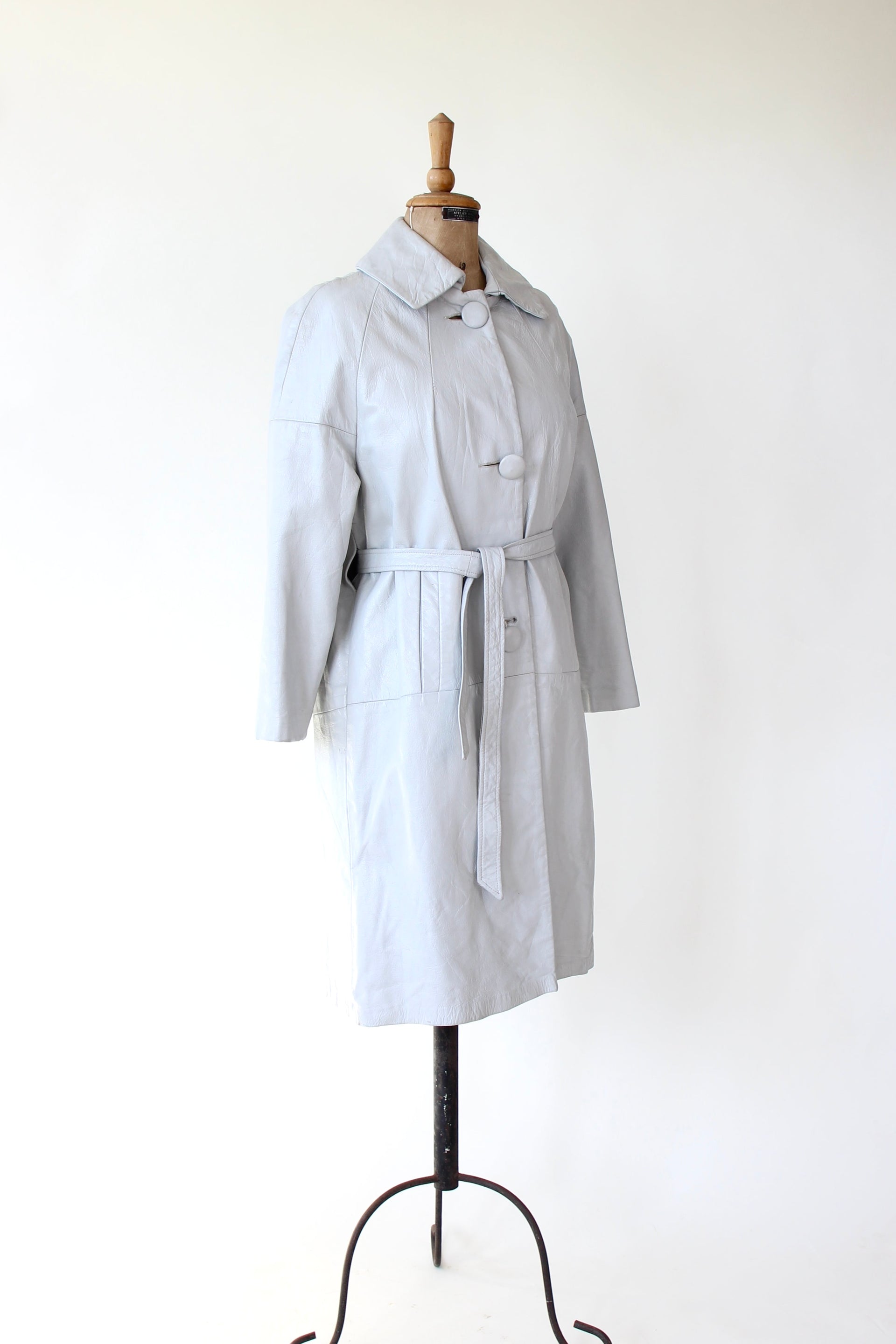 1950s Vintage Light Grey Leather Swing Coat // Size M/L