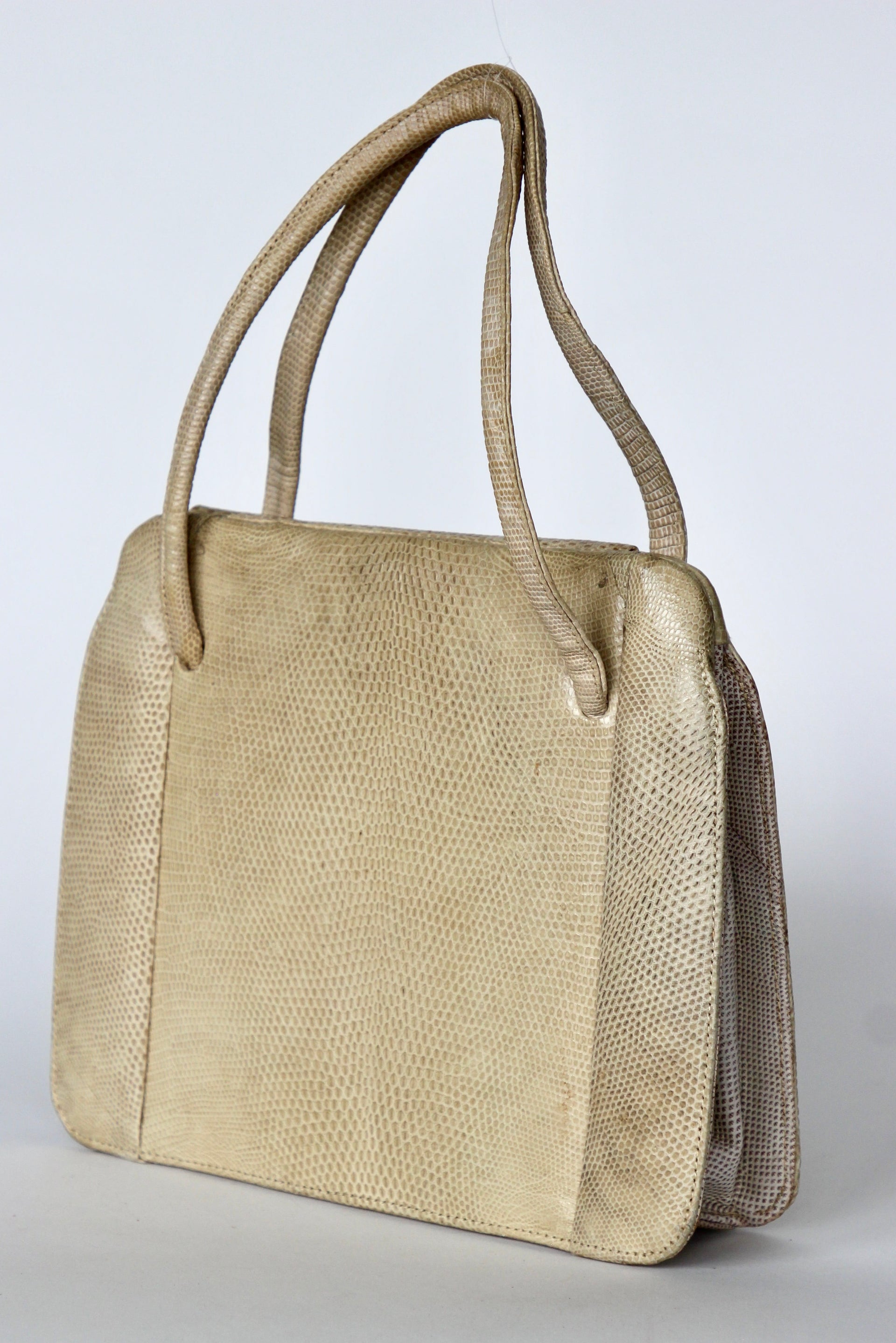 1950s Vintage Beige Lizard Leather Top Handle Bag/Purse