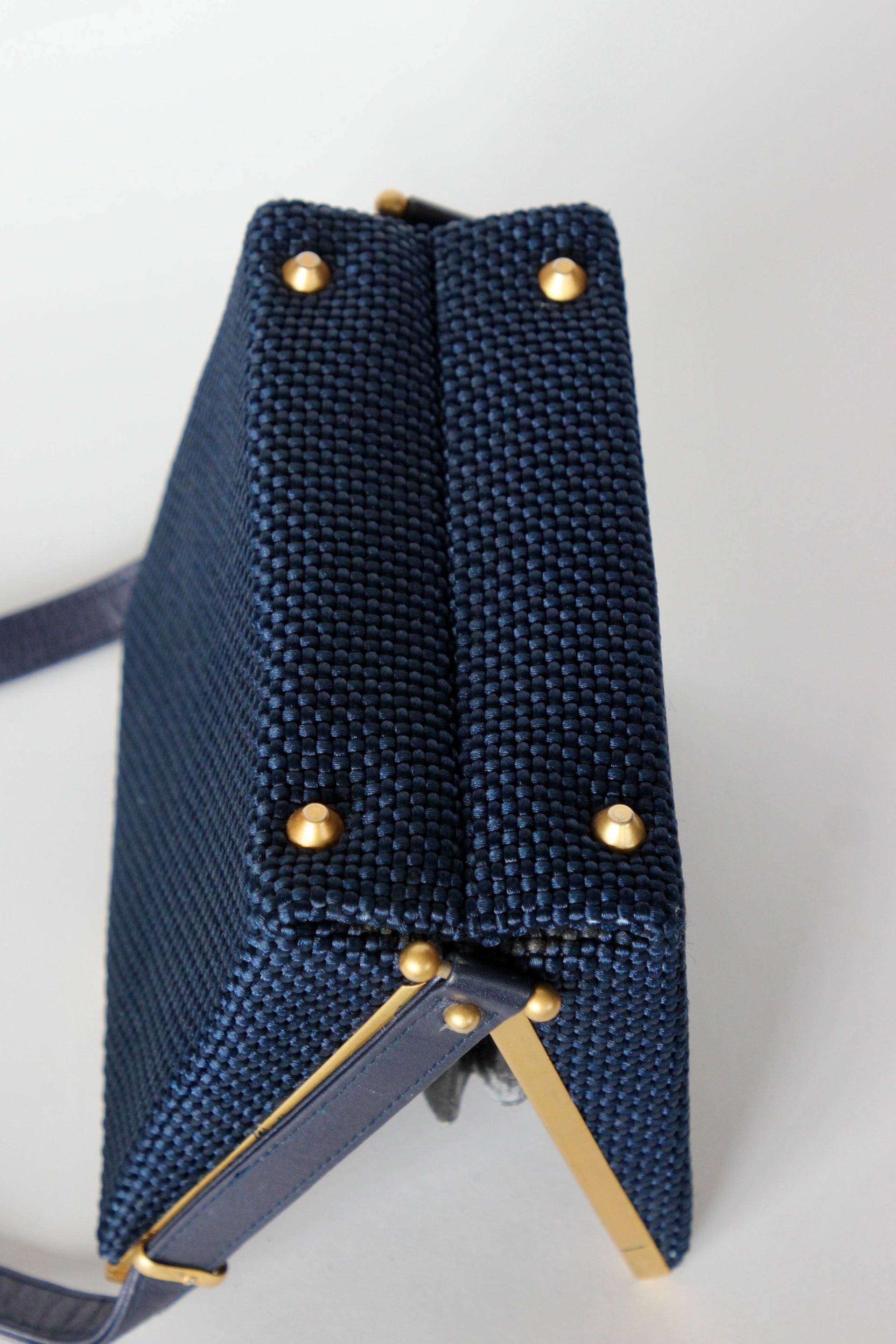 1950s 1960s Vintage Navy Blue Vinyl Top Handle Bag/Purse