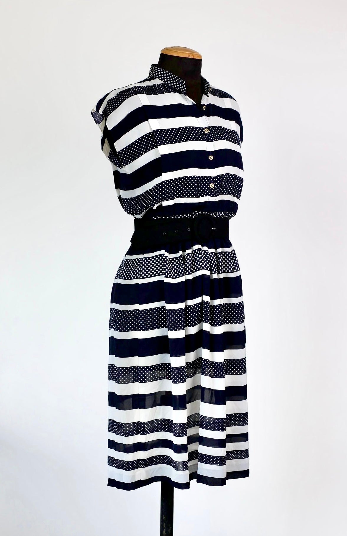 Vintage White and Navy Blue Dress//Size L