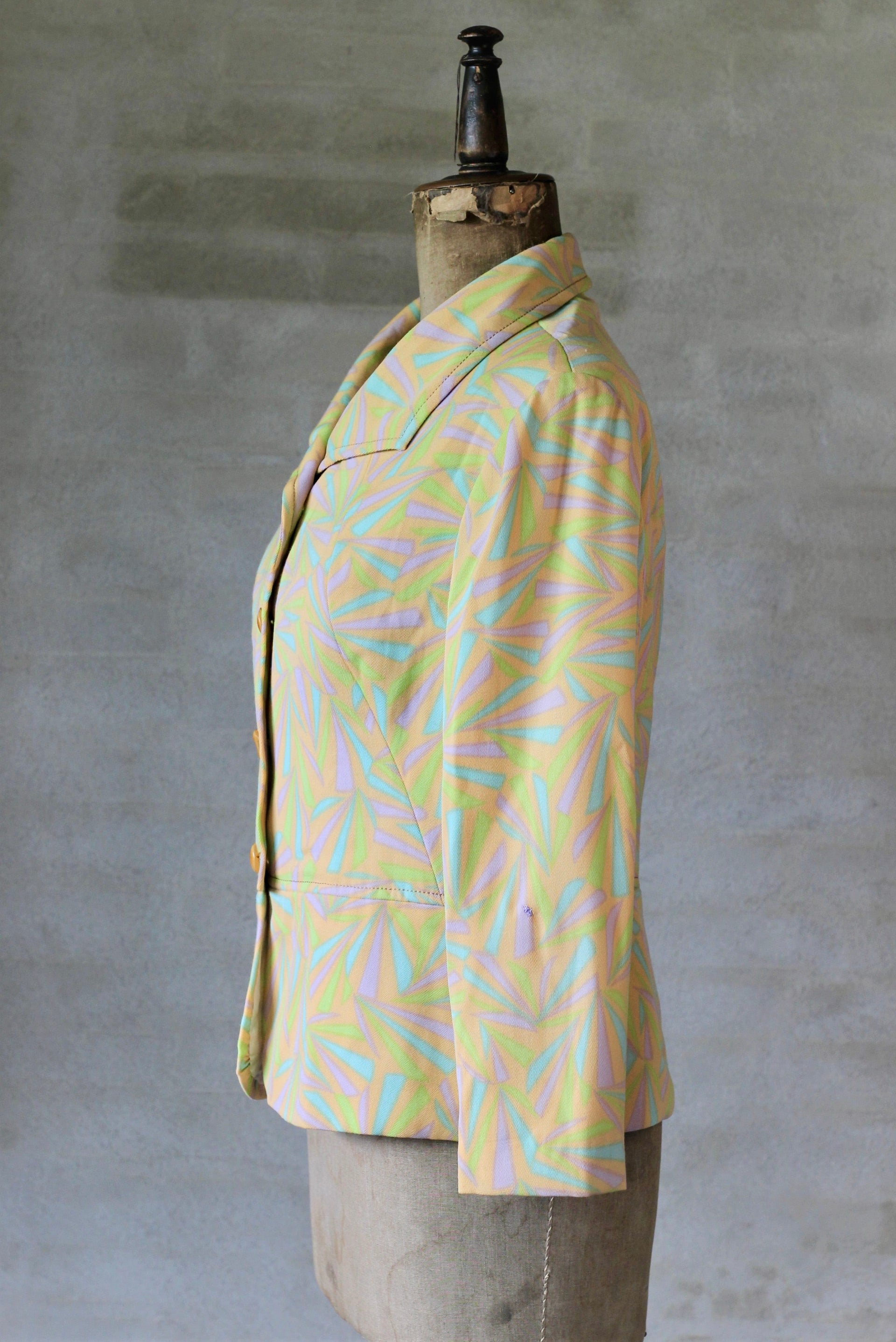 1960s 1970s Peplum Jacket/Psychedelic Yellow/Size L.