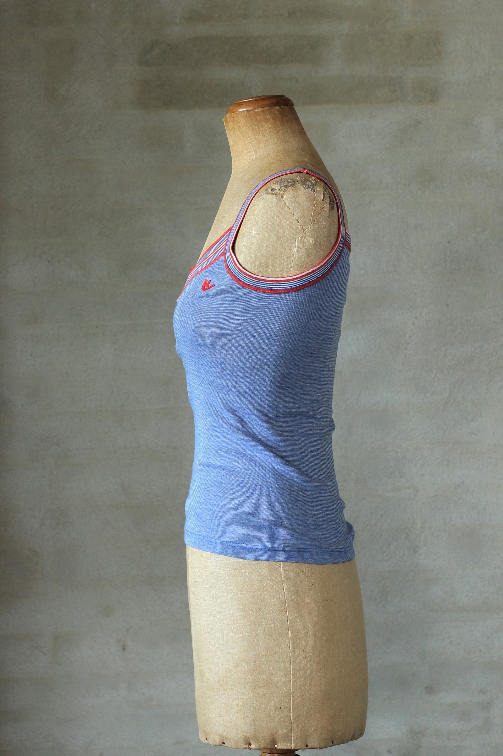 1970s Vintage Blue Fitted Tank Top//Size S