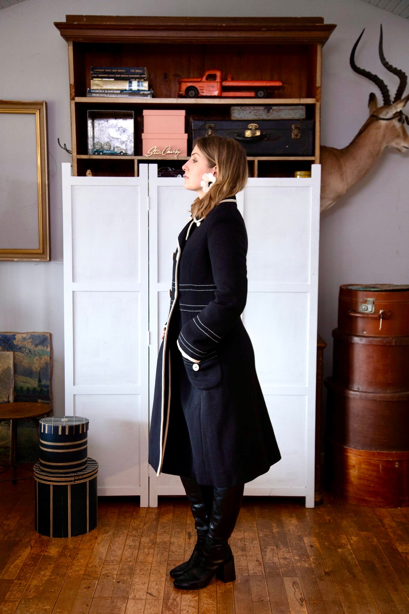 1960s Vintage Lusia Spagnoli Black and Ivory Wool Mod Coat//Size M