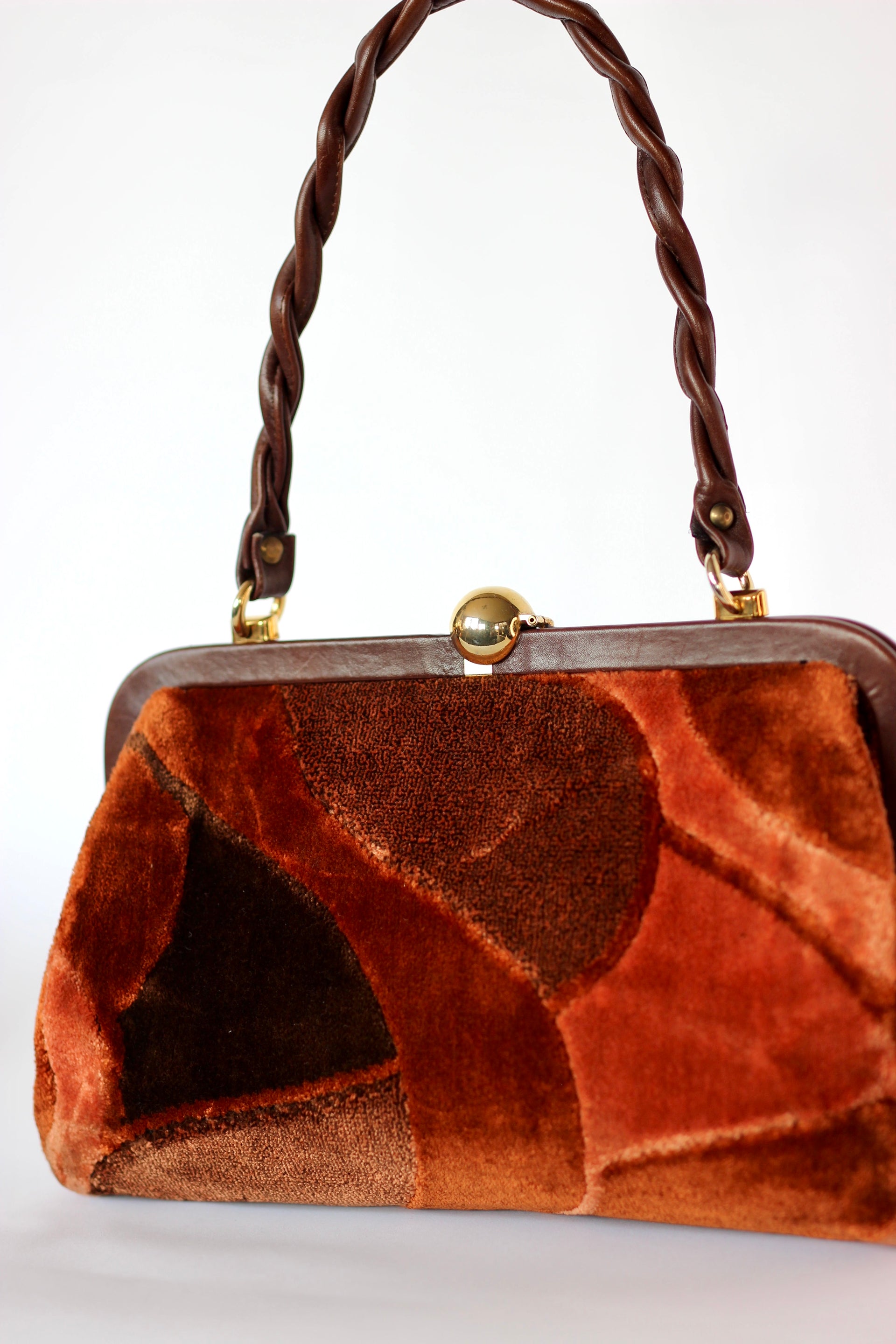 1960s Velvet and Leather Handbag//Danish Design