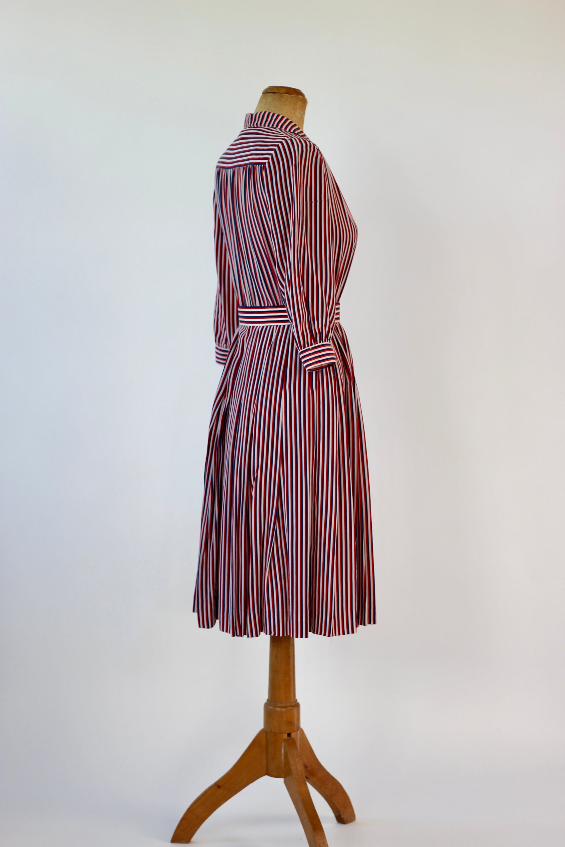 1940s Striped Silk Dress in Red, White and Blue // Size M