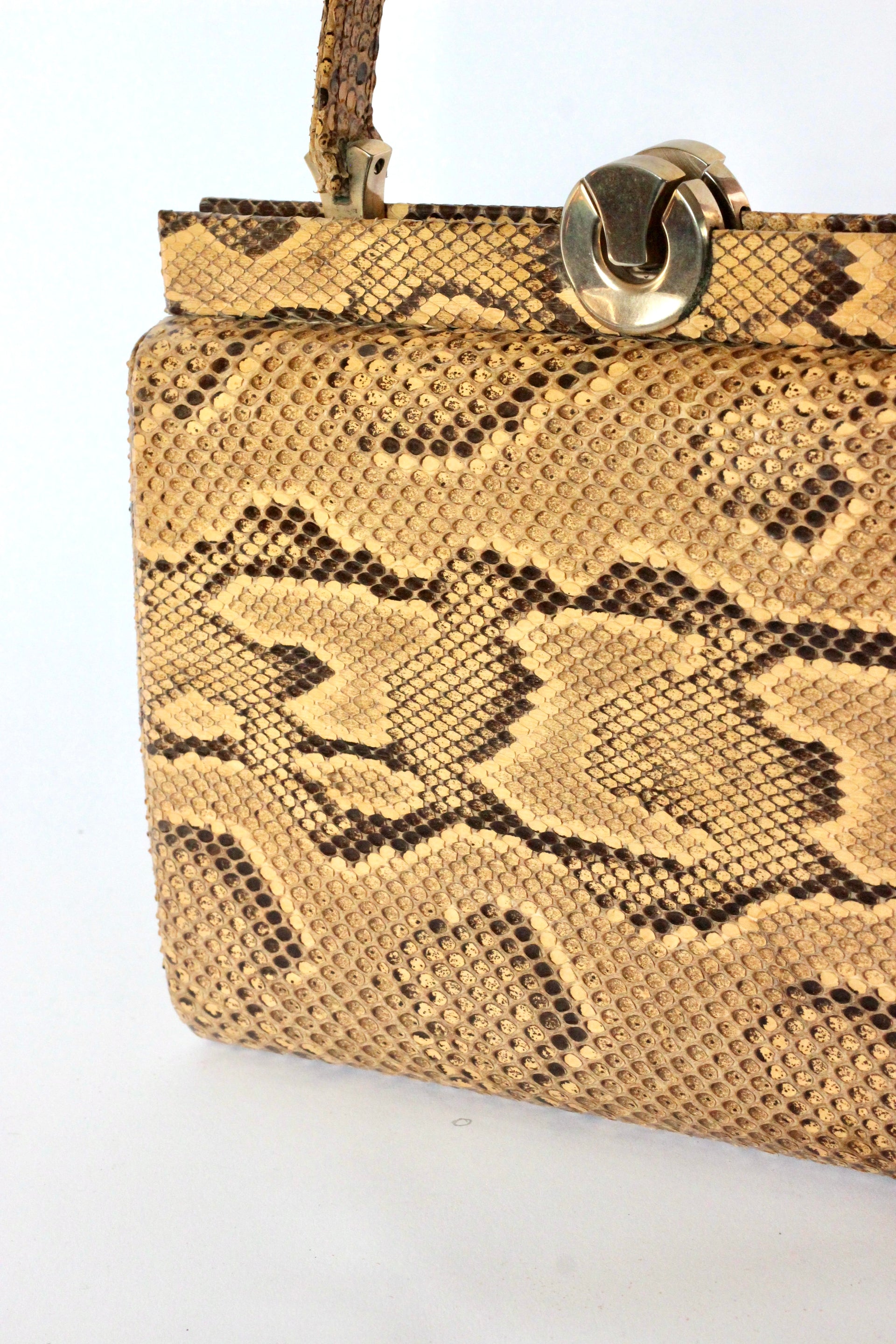 1950s Brown Snakeskin/Leather Top Handle Bag