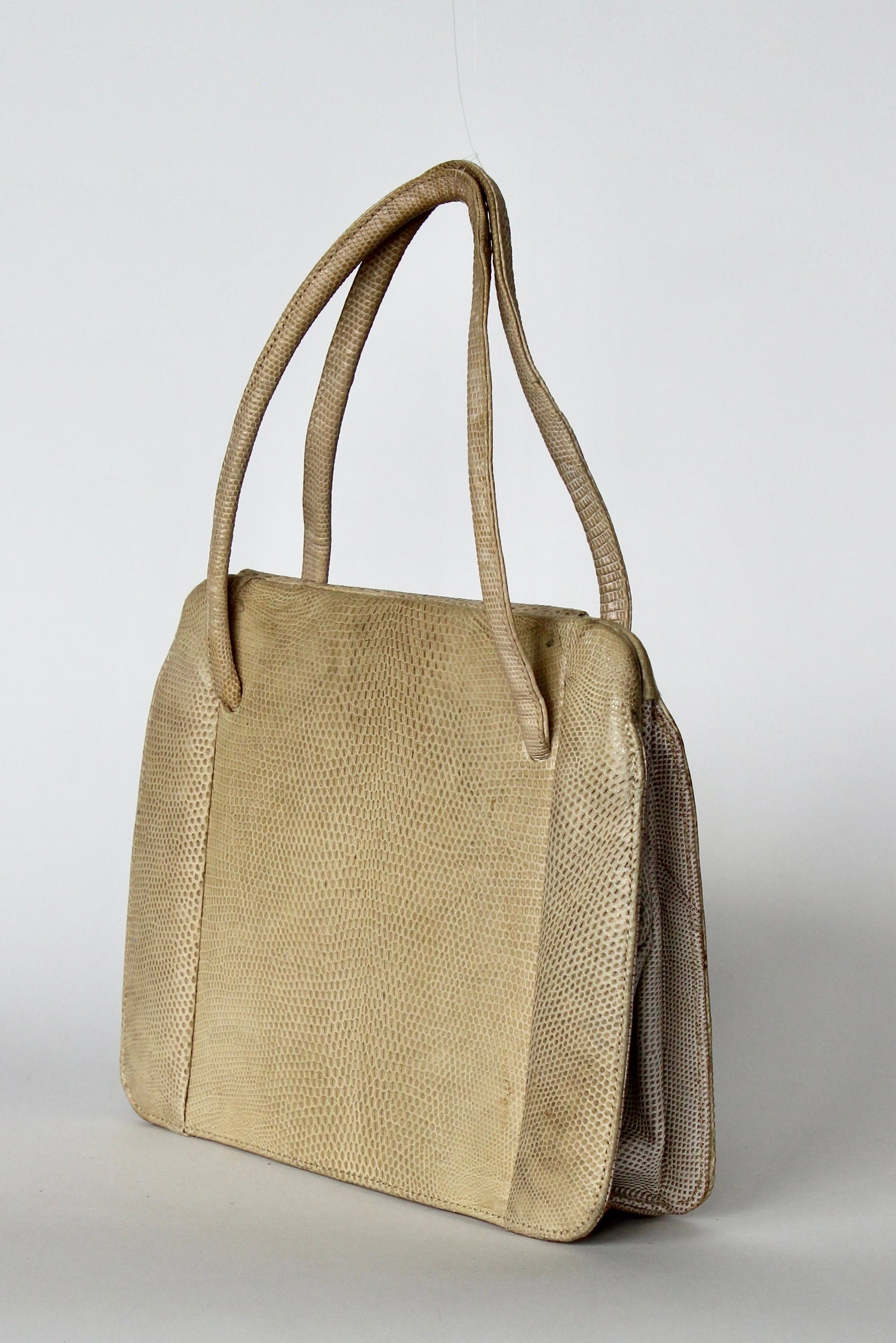 1950s Vintage Beige Lizard Leather Top Handle Bag/Purse