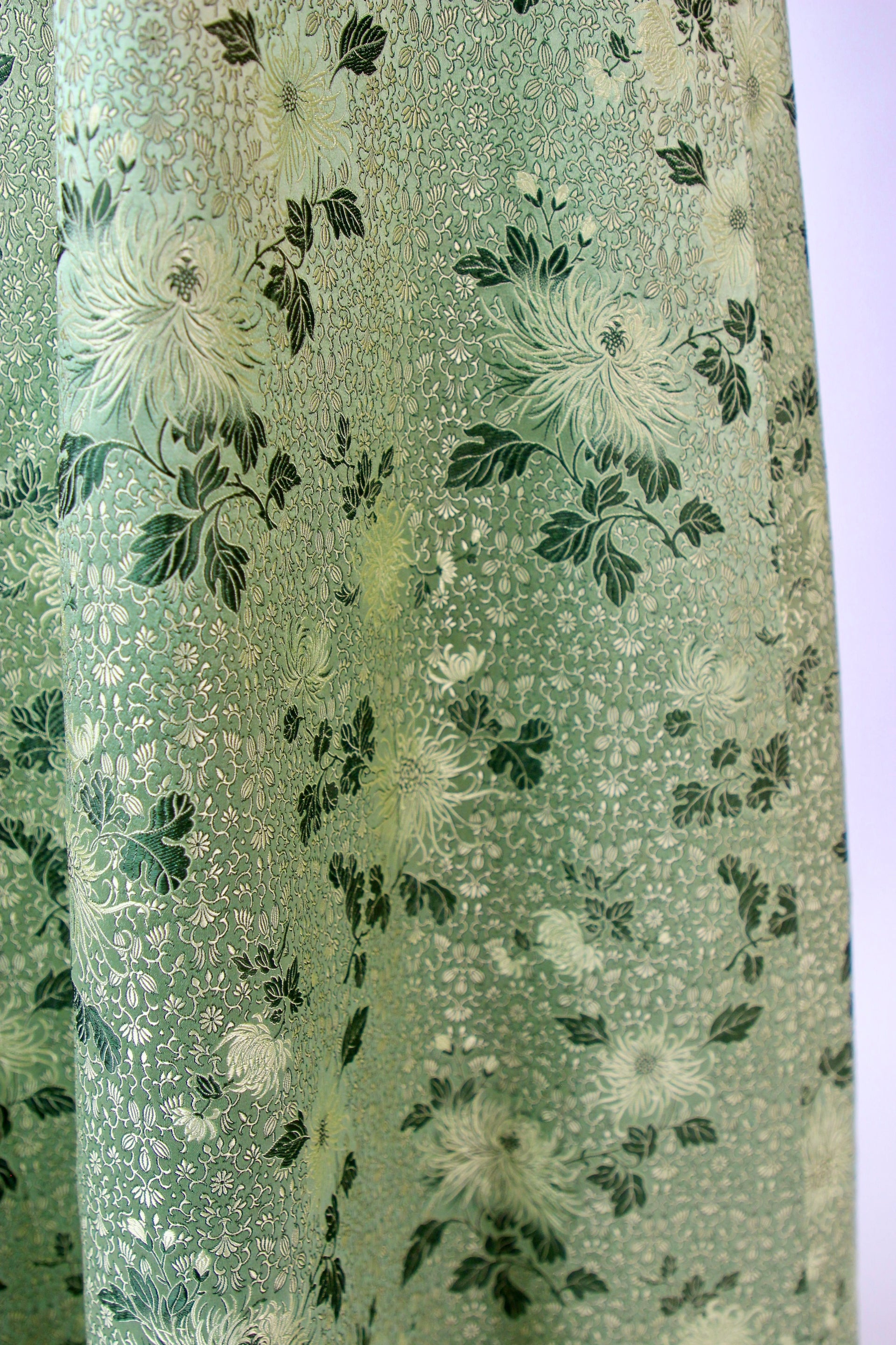 1950s 1960s Green/Gold Evening Gown with Chinese Inspired Pattern//Size XS/S