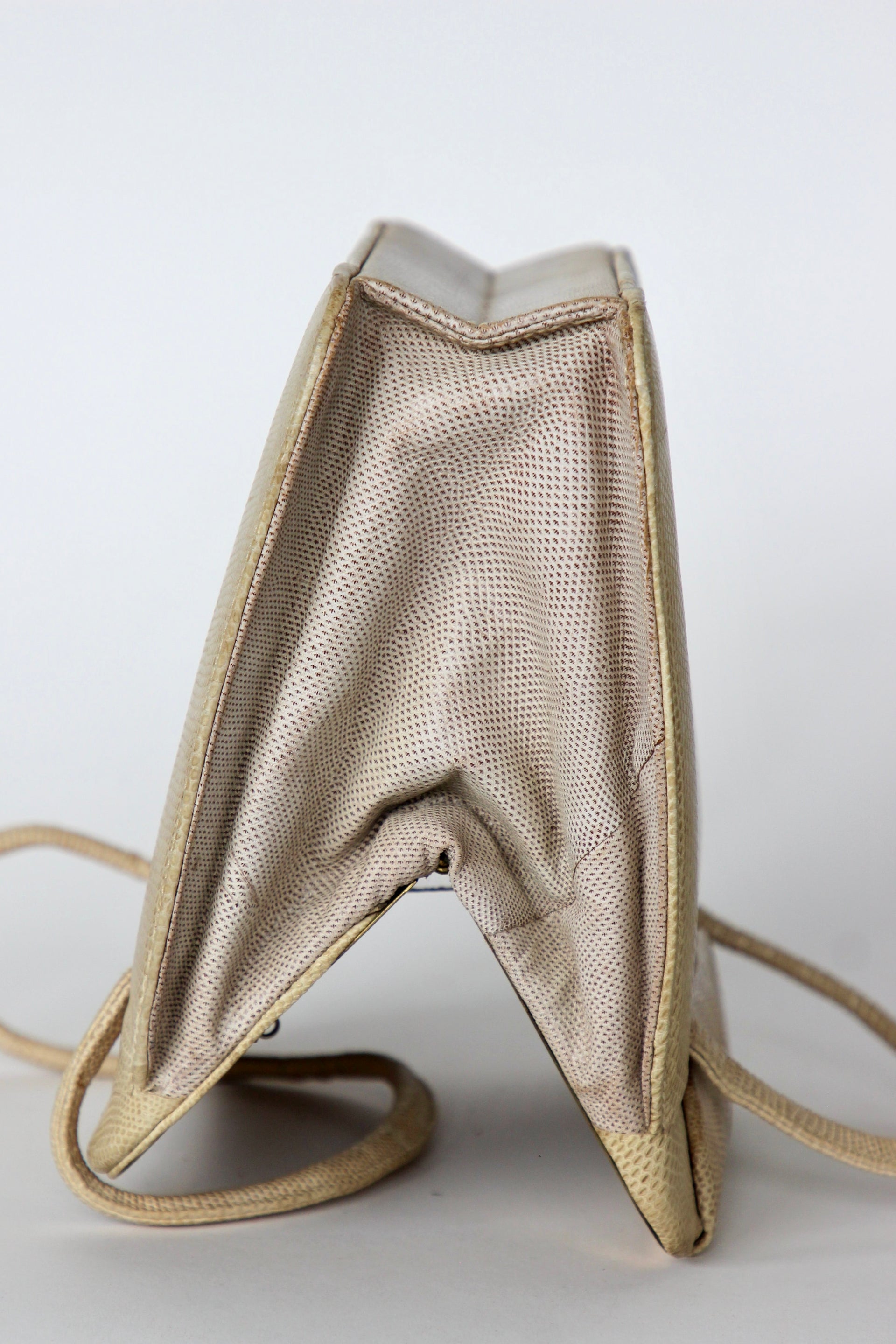 1950s Vintage Beige Lizard Leather Top Handle Bag/Purse