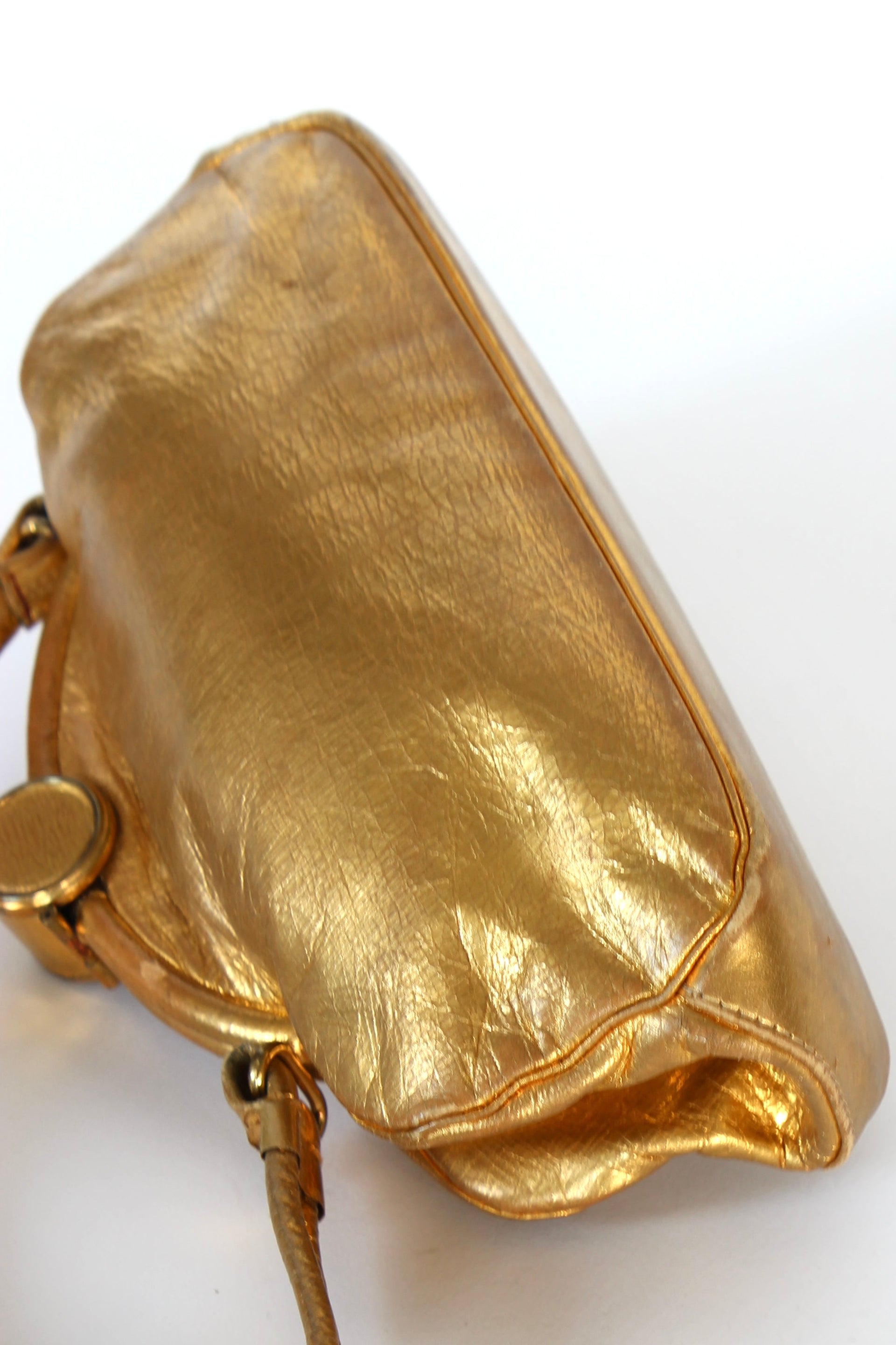 1950s 1960s Vintage Golden Leather Top handle Bag/Purse