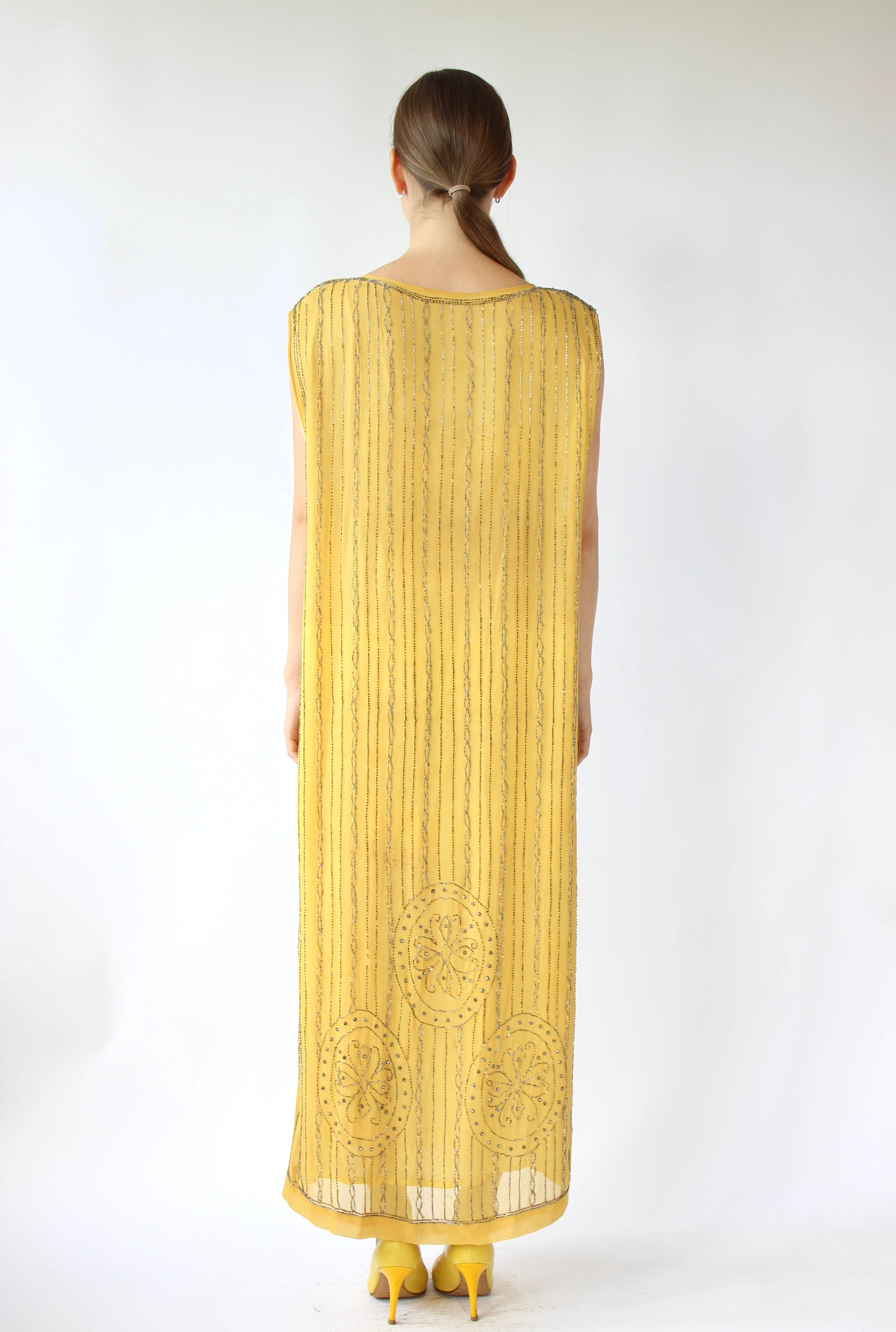 1920s Vintage Yellow Silk flapper Dress // Size S/M