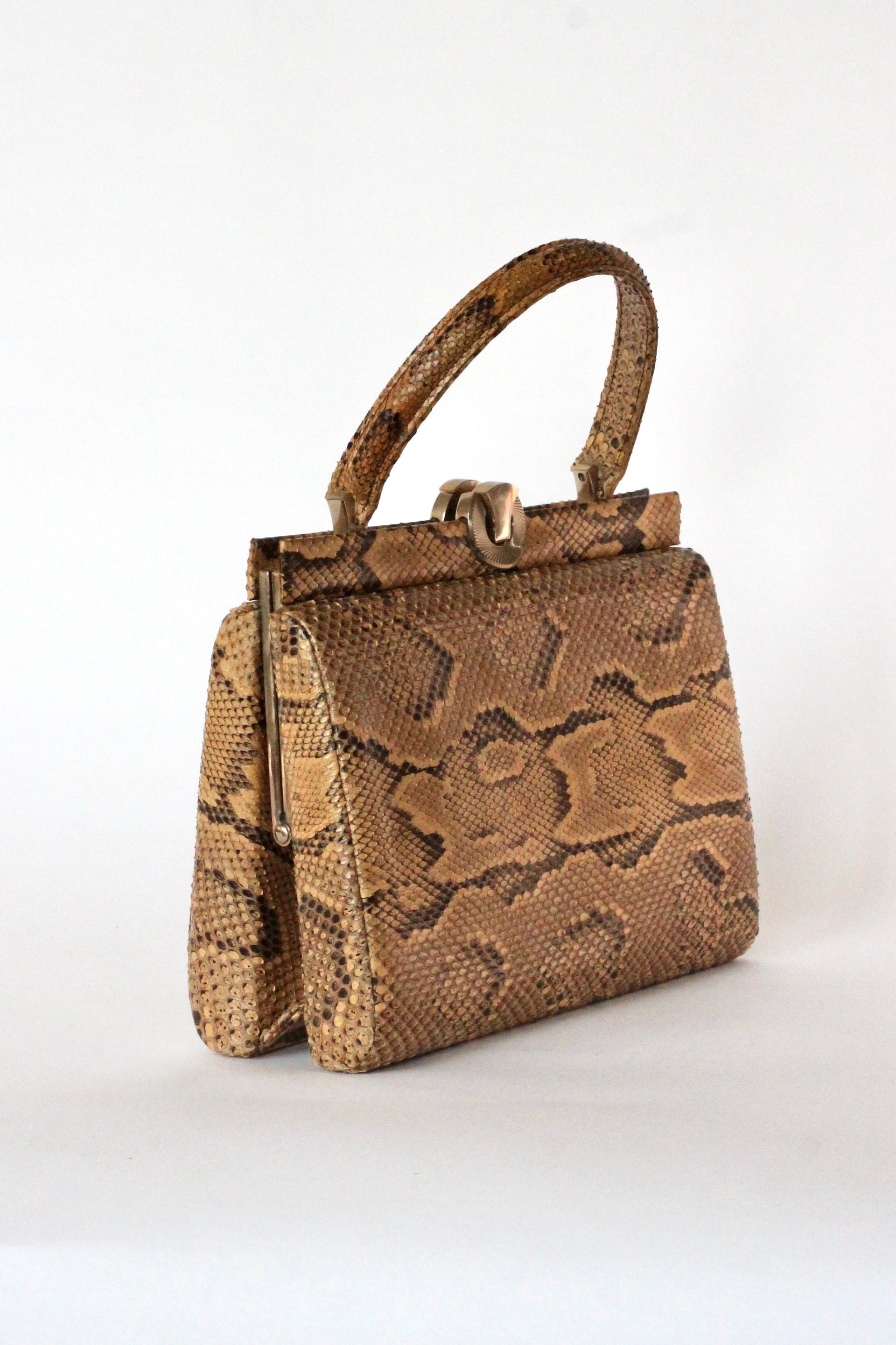1950s Brown Snakeskin/Leather Top Handle Bag