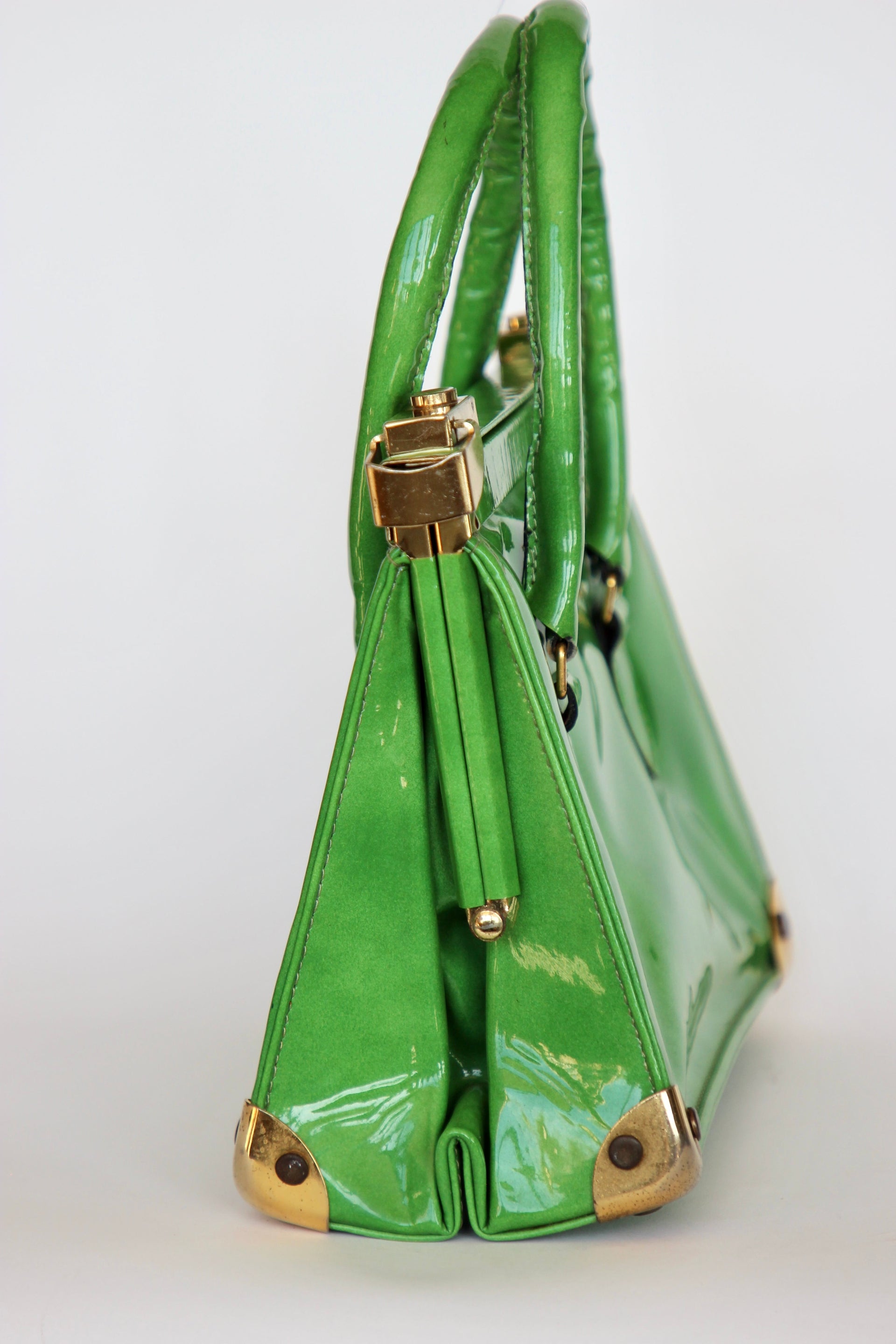 1960s Vintage Green Vinyl Purse / Top Handle Bag