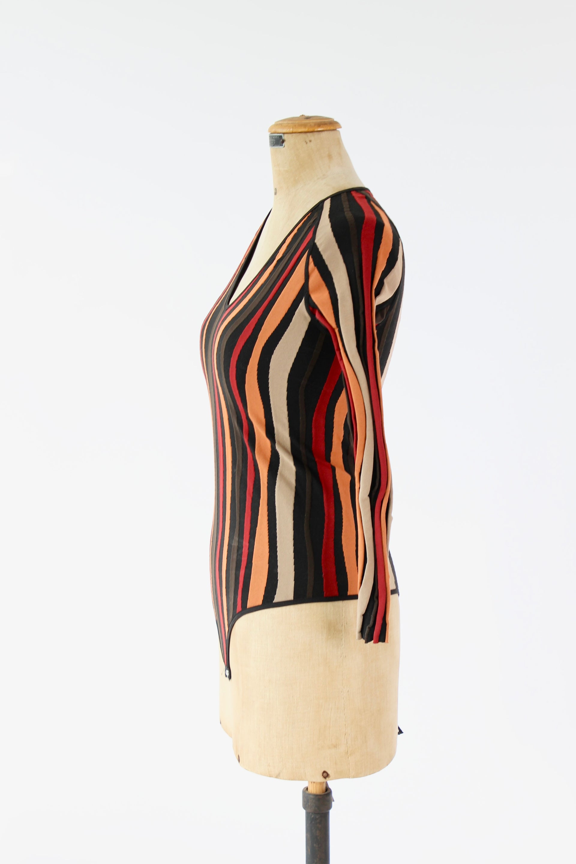 1990s Vintage Brown Striped Bodysuit // Size M