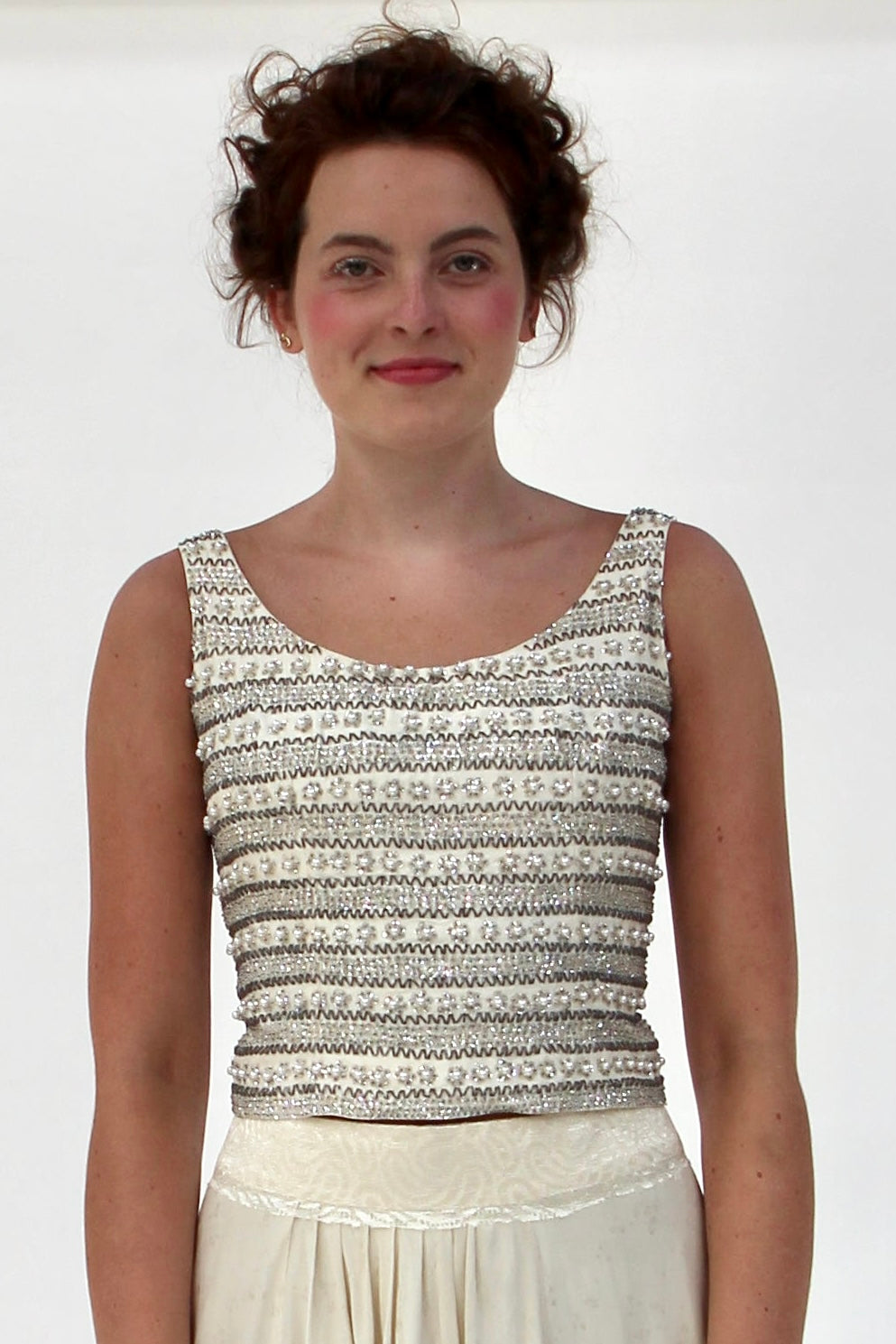 1950s Vintage Raw Silk Beaded Top // Size S