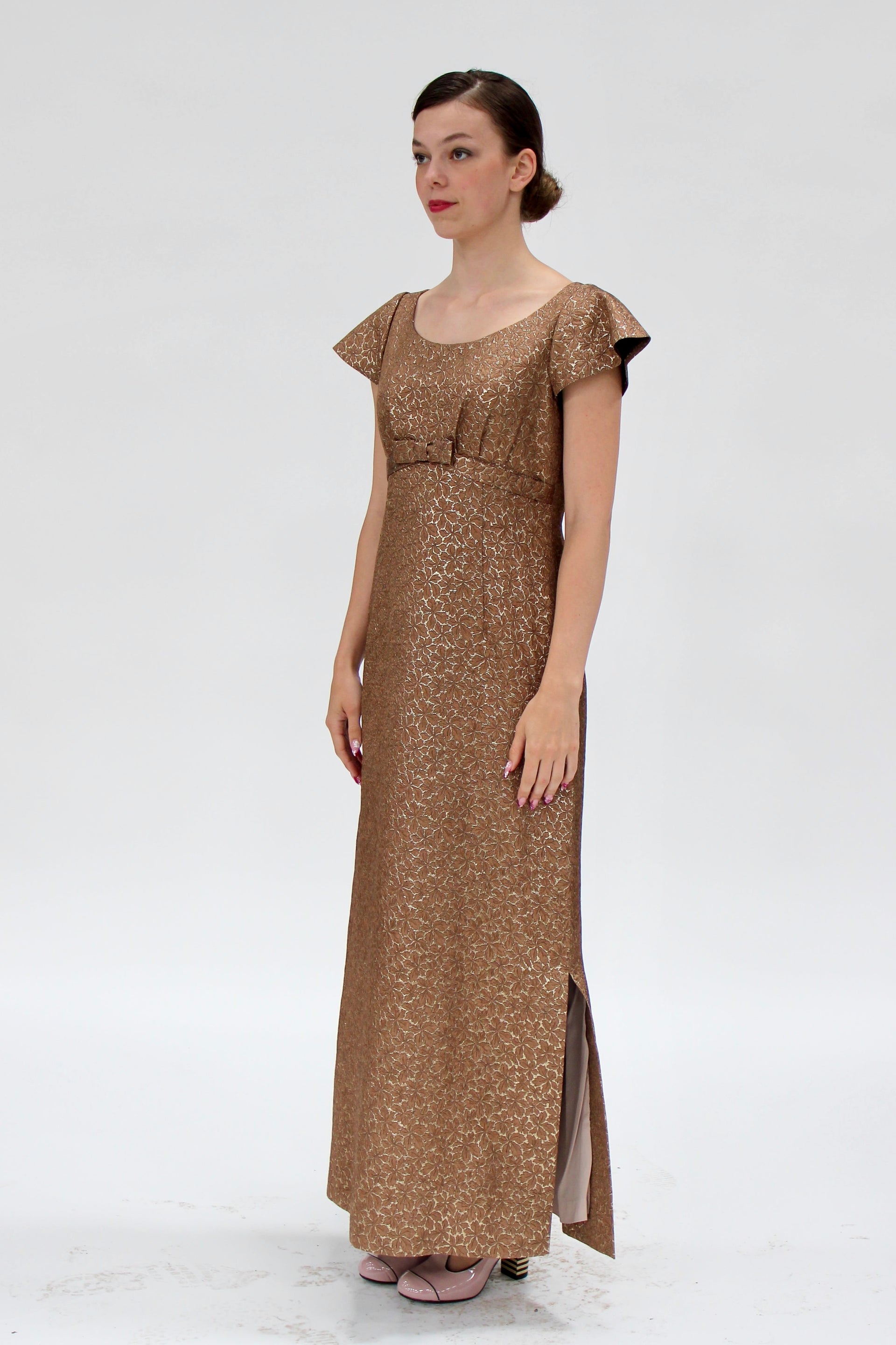 1960s Vintage Brocade Maxi Dress // Size S/M