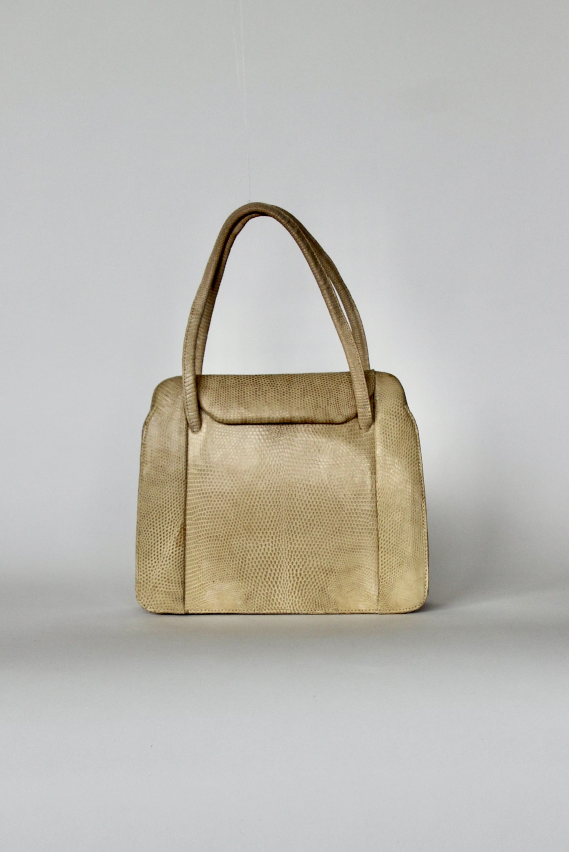 1950s Vintage Beige Lizard Leather Top Handle Bag/Purse