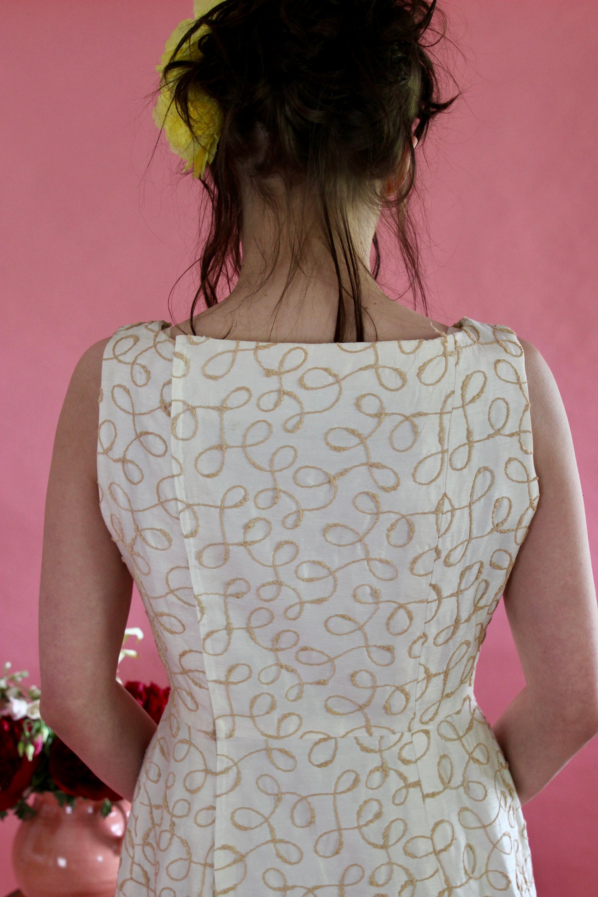 1960s Ivory Designer Cocktali Dress//Size M