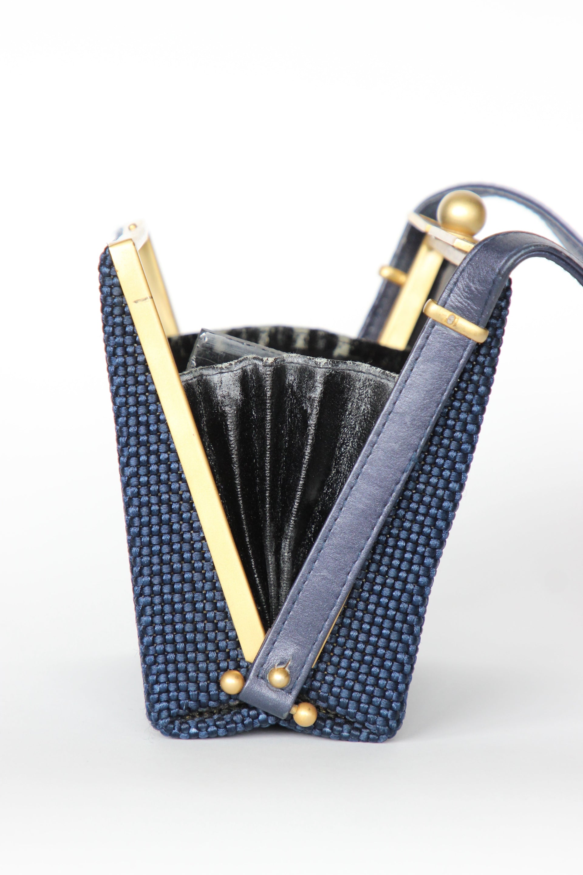 1950s 1960s Vintage Navy Blue Vinyl Top Handle Bag/Purse