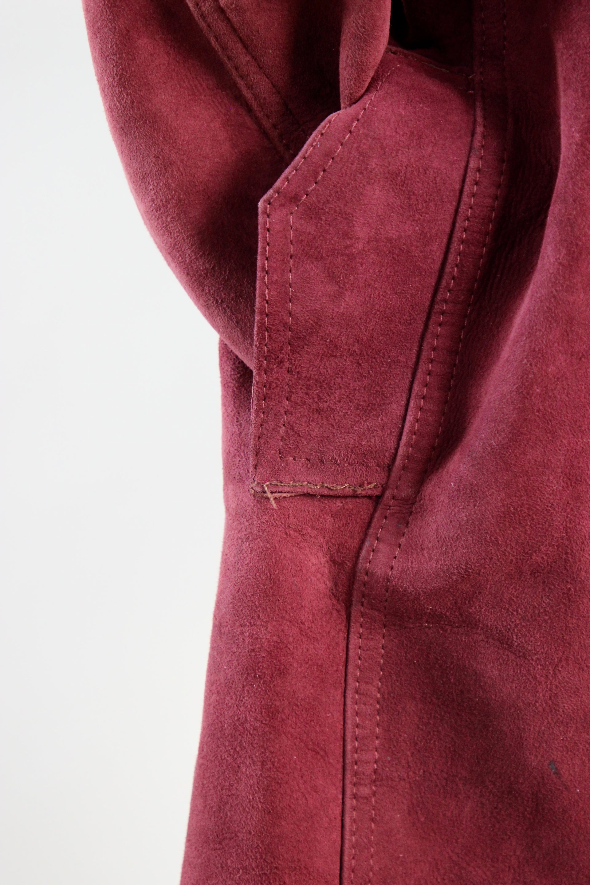 1960s Vintage Burgundy Suede Leather Coat // Size M