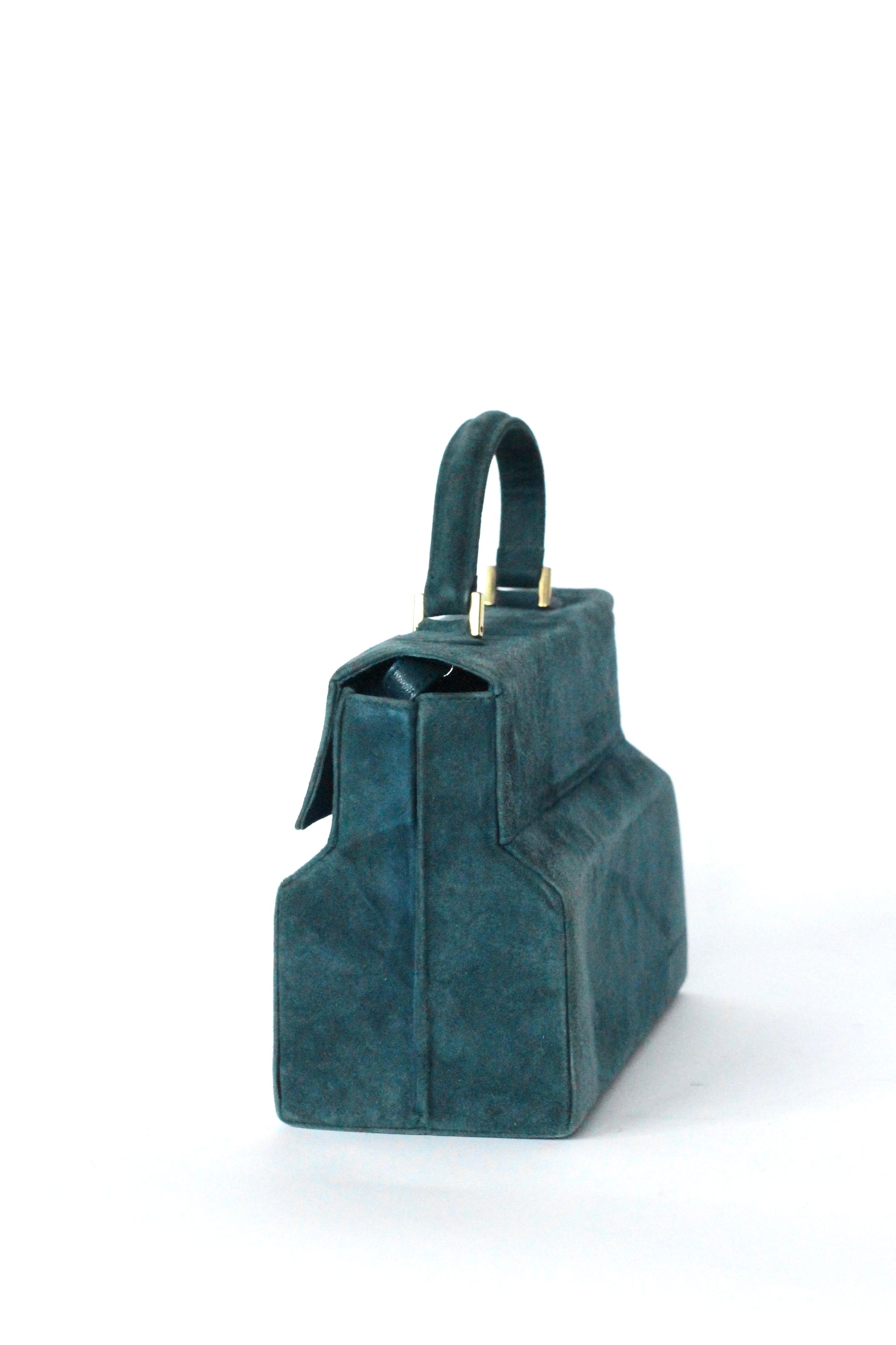 Vintage Charles Jourdan, Paris Dusty Blue Suede Leather Tophandle/Shoulder Bag
