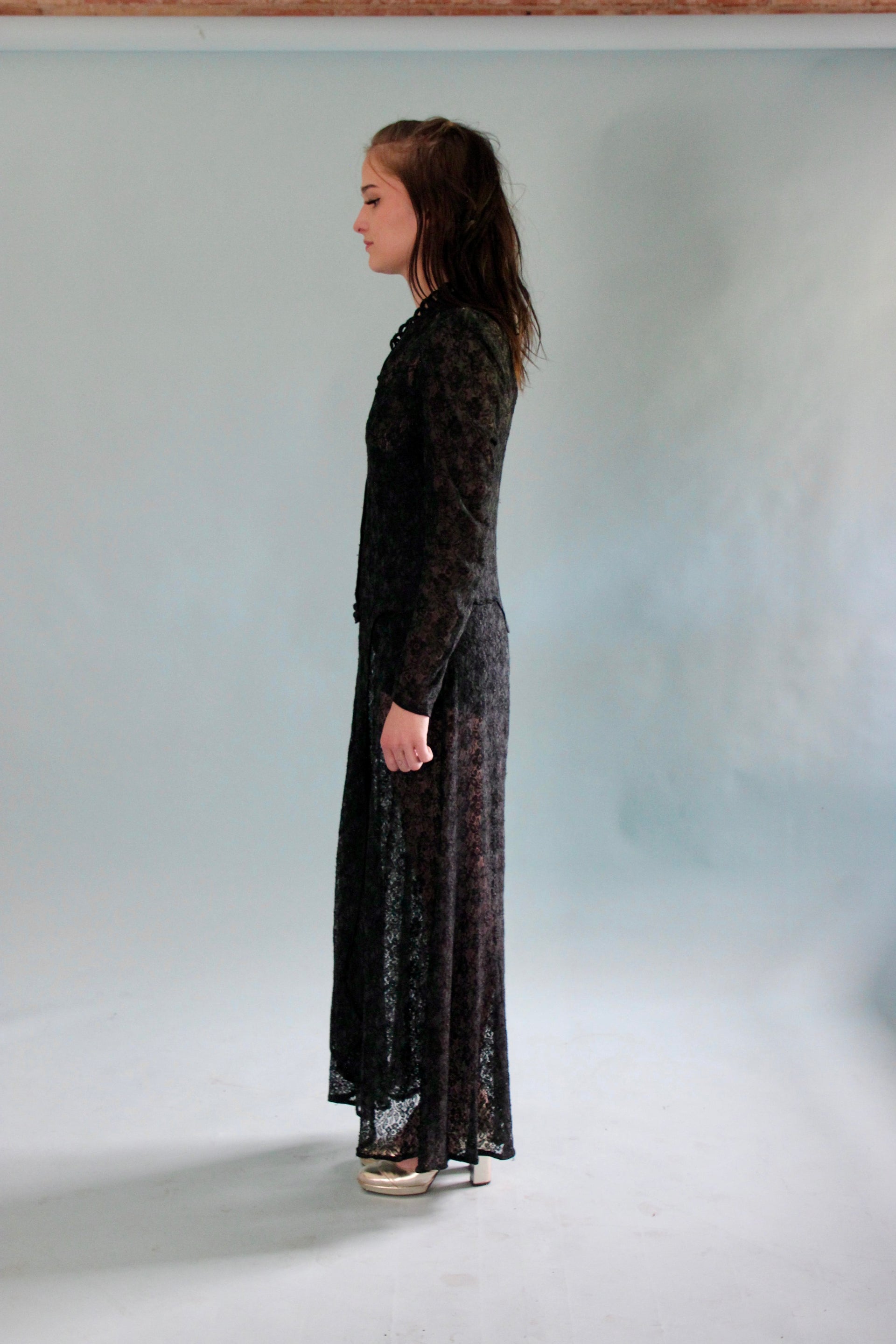 Antique Edwardian Black Lace Dress // Size S