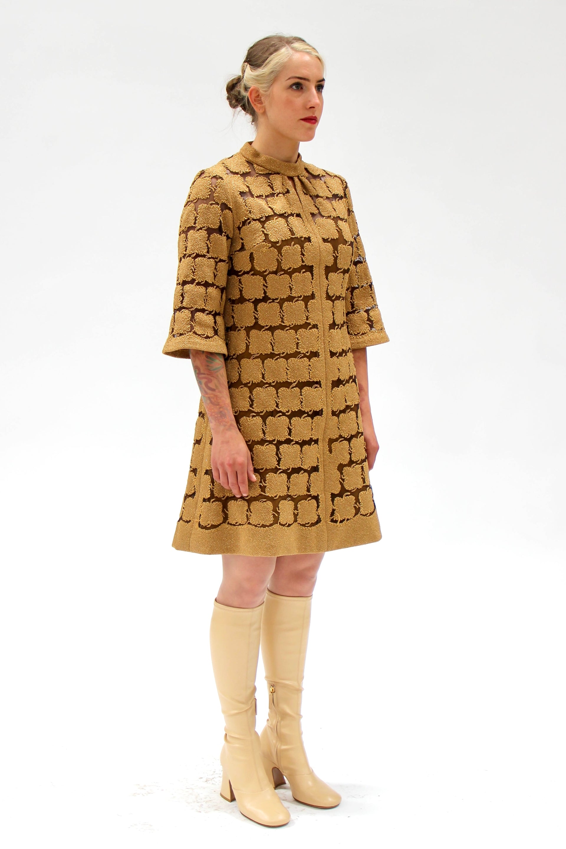 1960s Vintage Gold Mod Dress//Size M