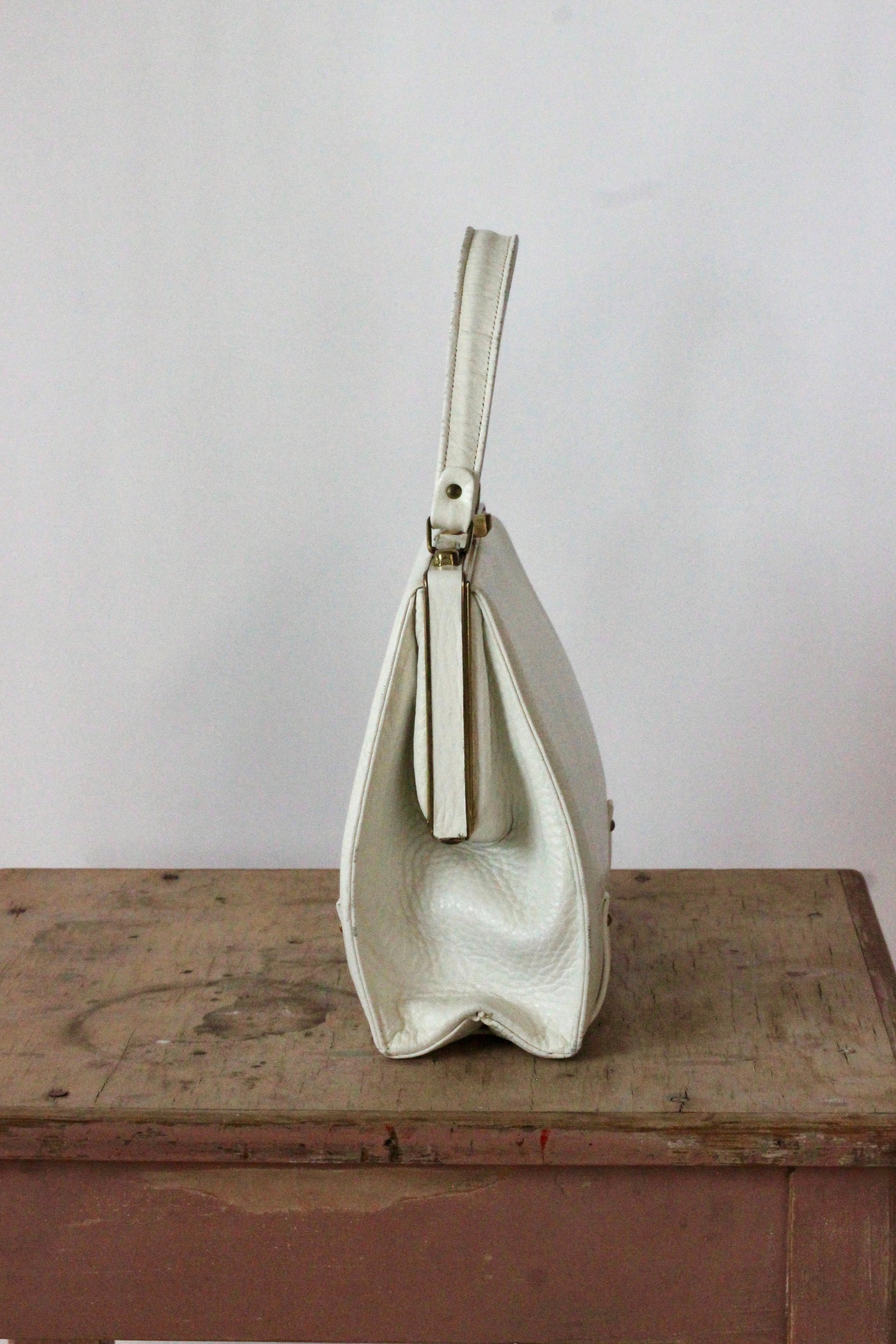 1950s 1960s White Leather Top Handle Bag/Danish Design