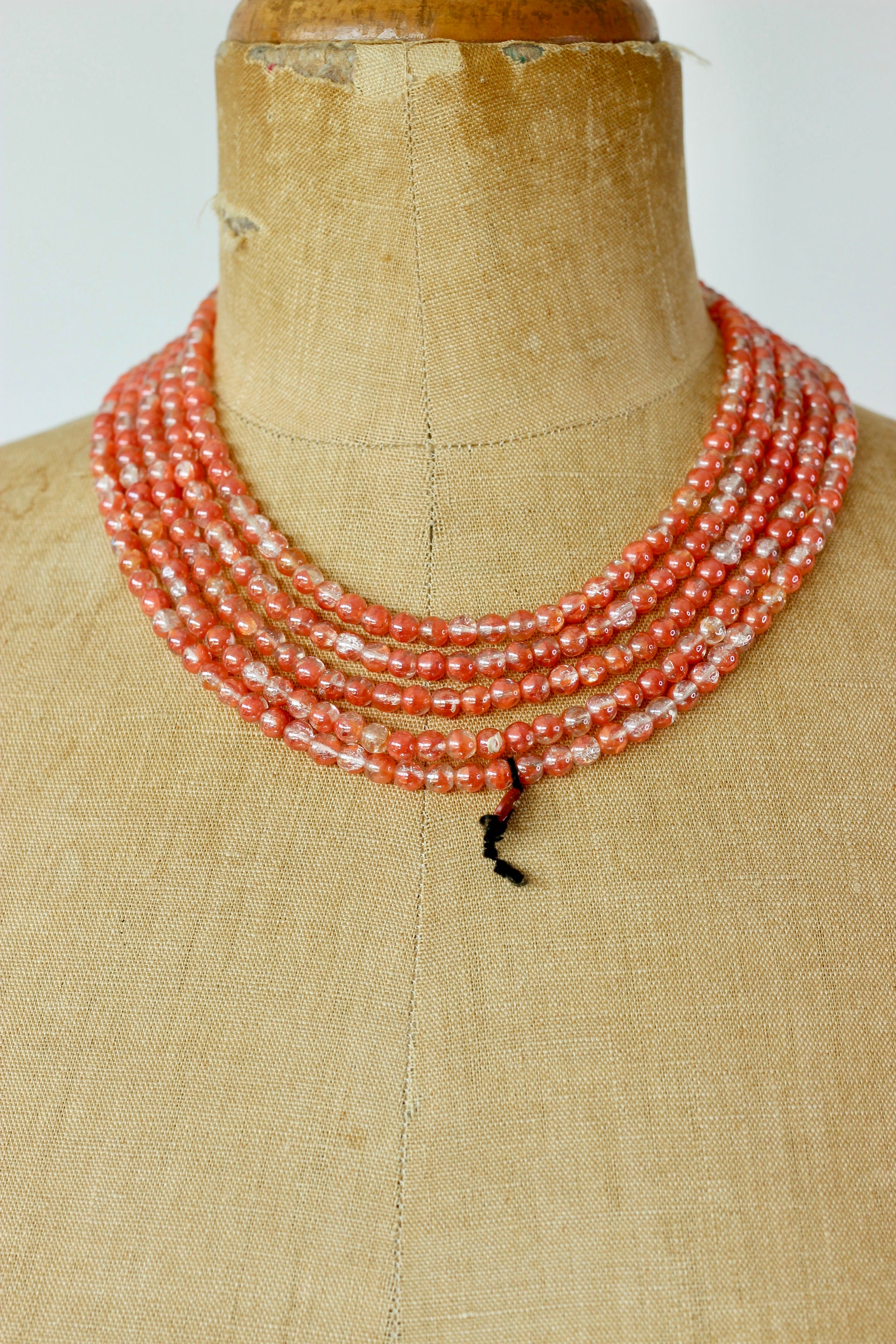 1950s Peach Glass Beaded 5 Stand Necklace//New Old Stock