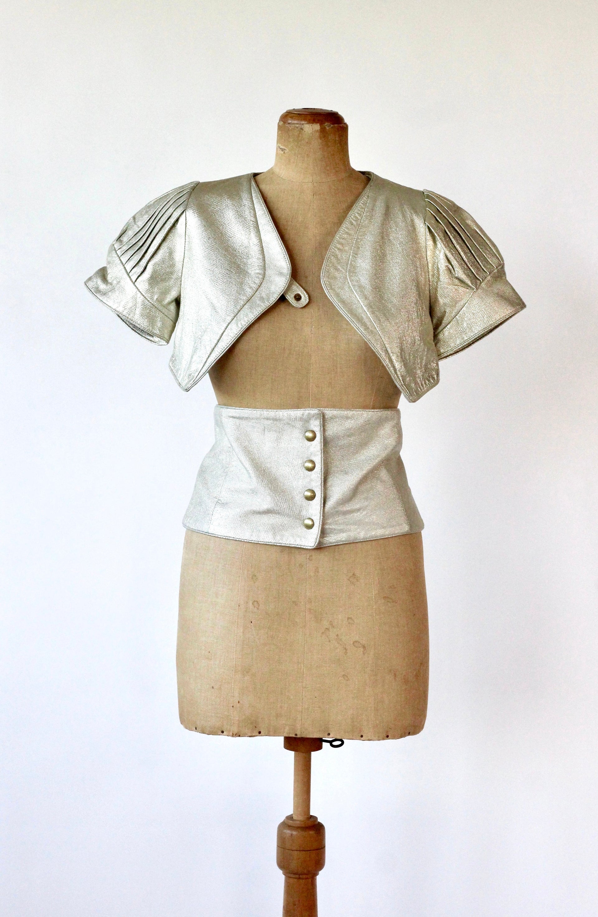 Y2K Vintage Silver Leather Crop Jacket//Danish Design//Size M