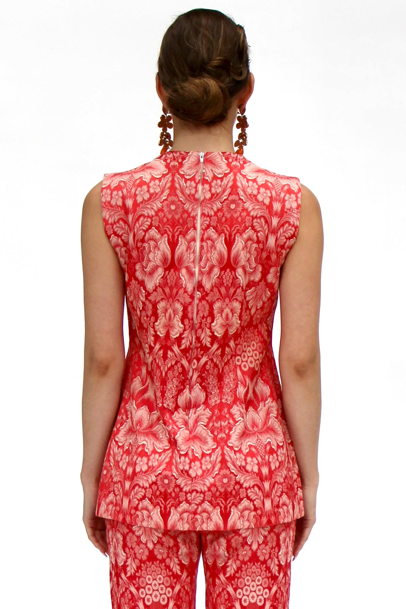 1950s Vintage Red and White Brocade Pantsuit // Size XS