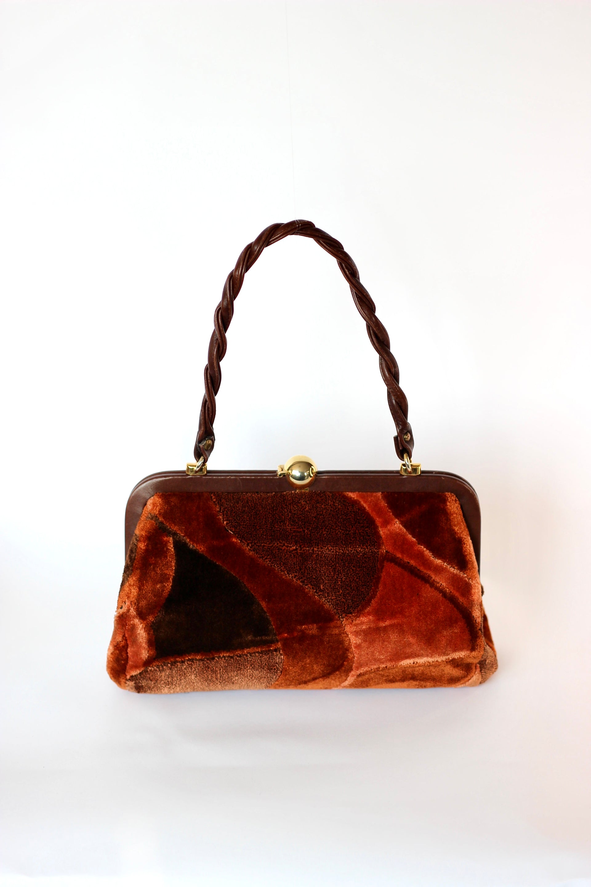 1960s Velvet and Leather Handbag//Danish Design