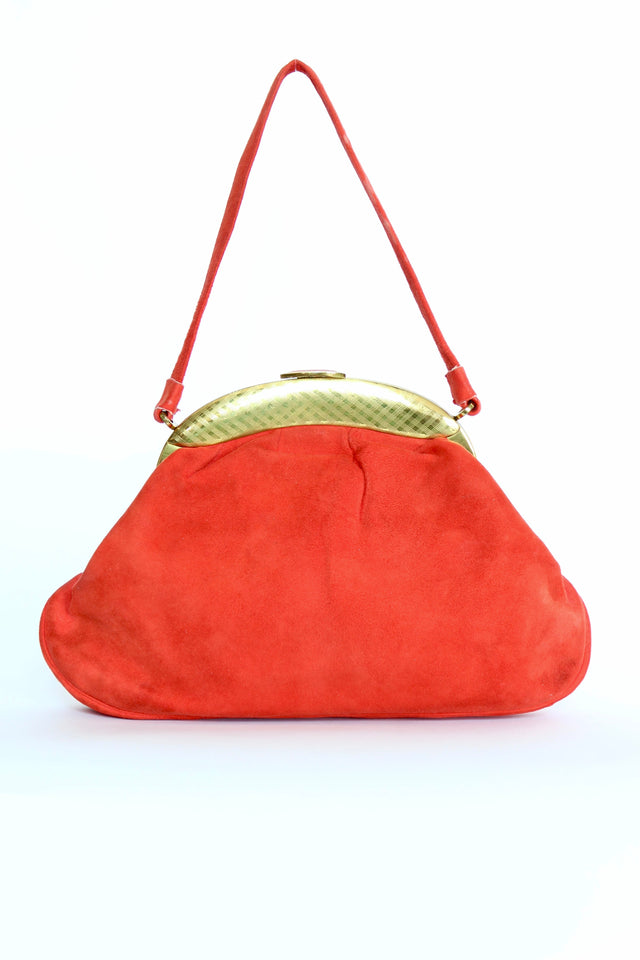 1940s Bright Red Suede Leather Purse