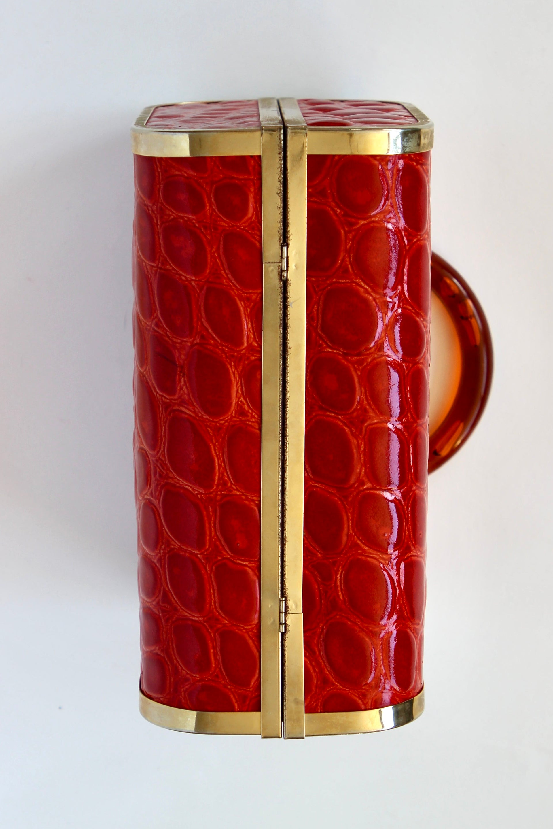 1950s 1960s Bright Red Leather Box Top Handle Bag/Purse