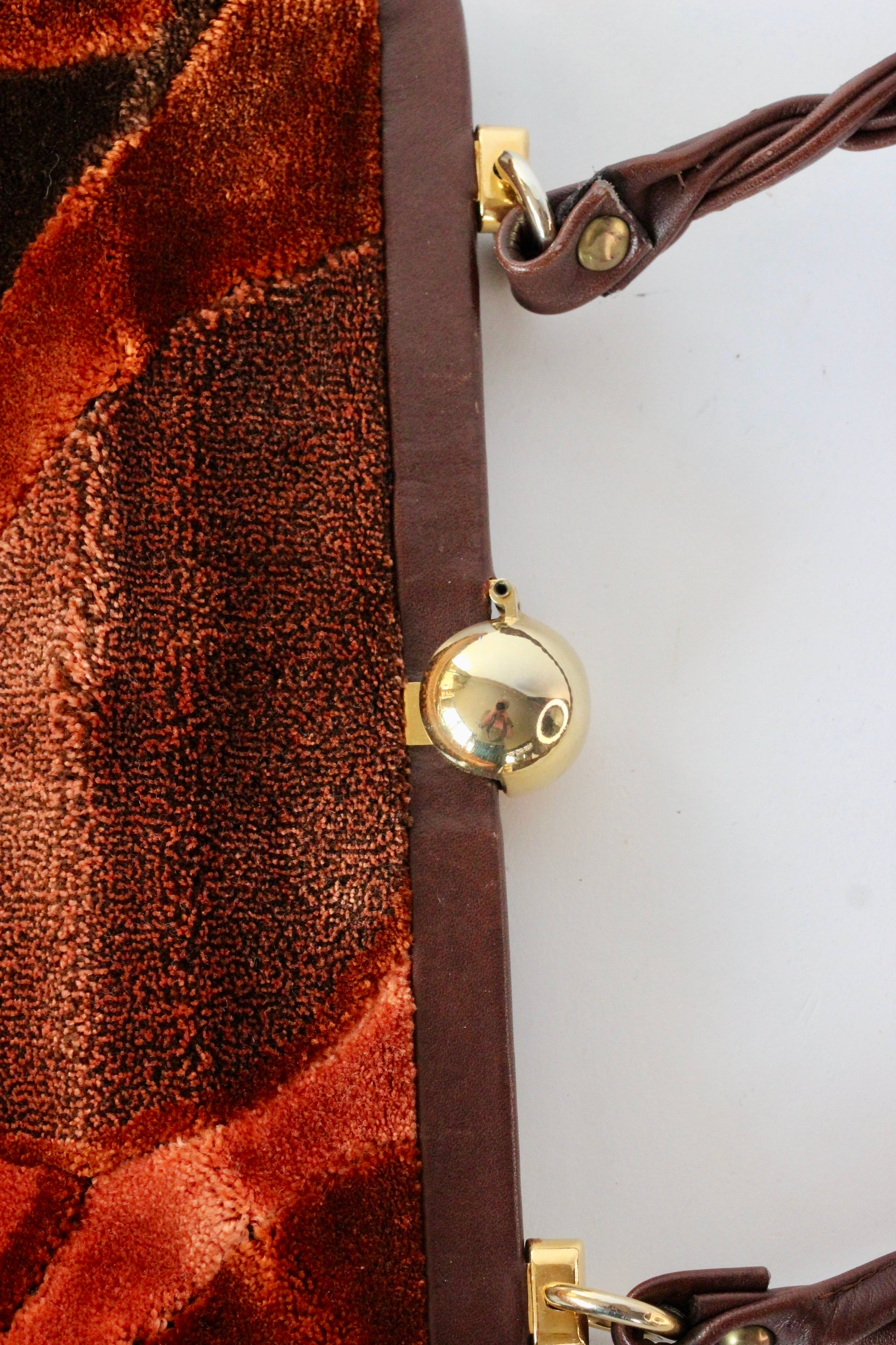 1960s Velvet and Leather Handbag//Danish Design
