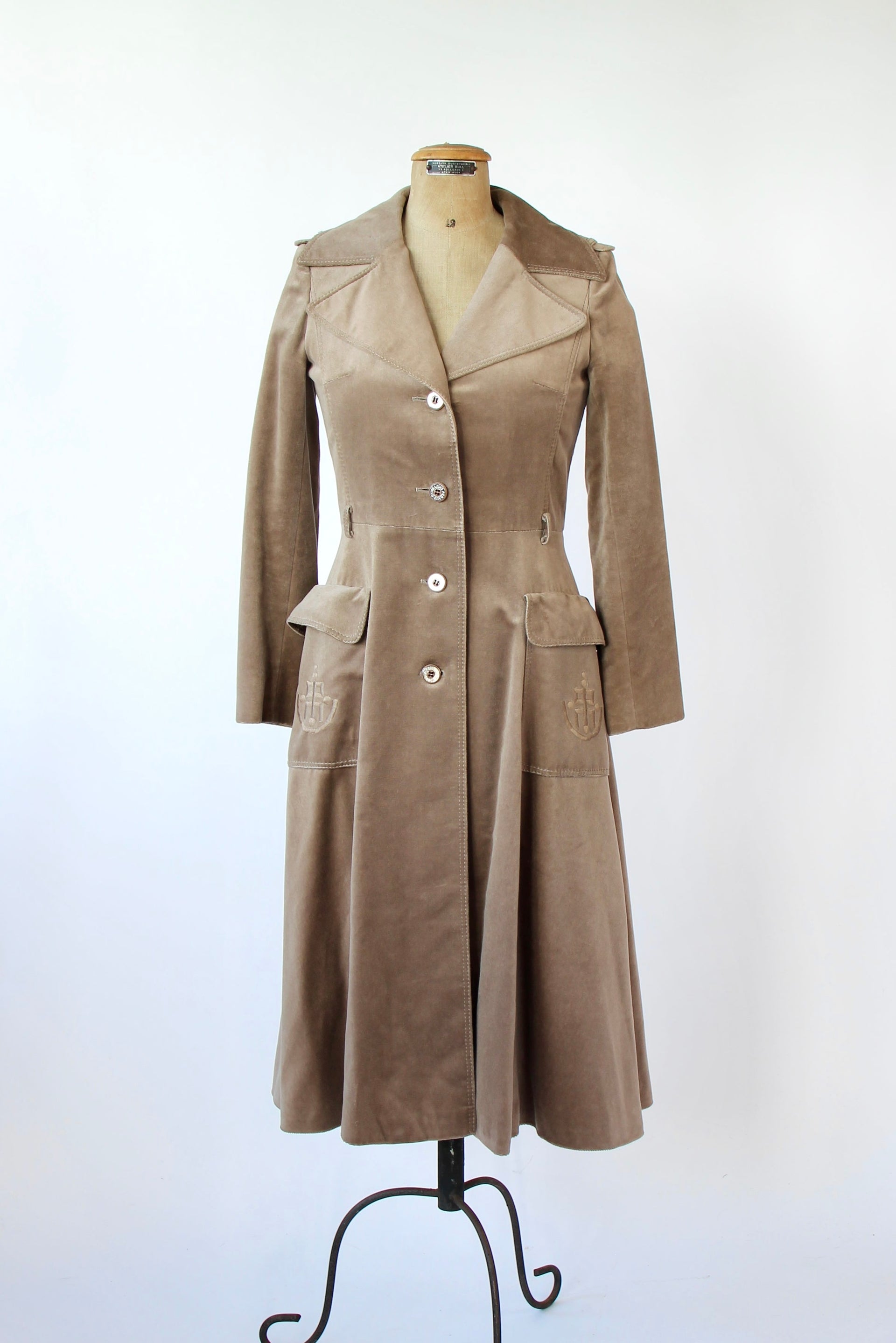 1970s Designer Louis Feraud Brown Velvet Mod Coat // Size S