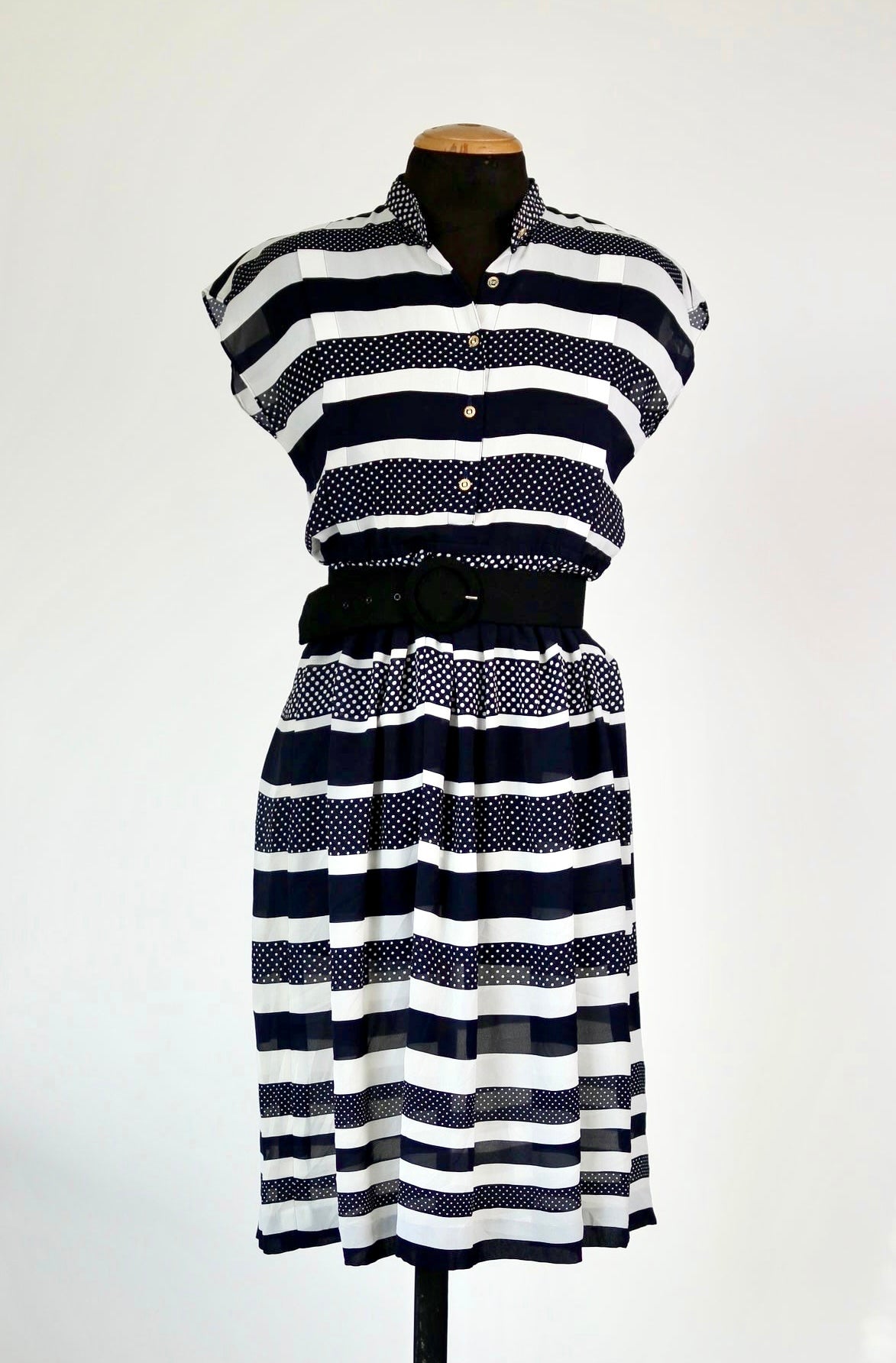 Vintage White and Navy Blue Dress//Size L
