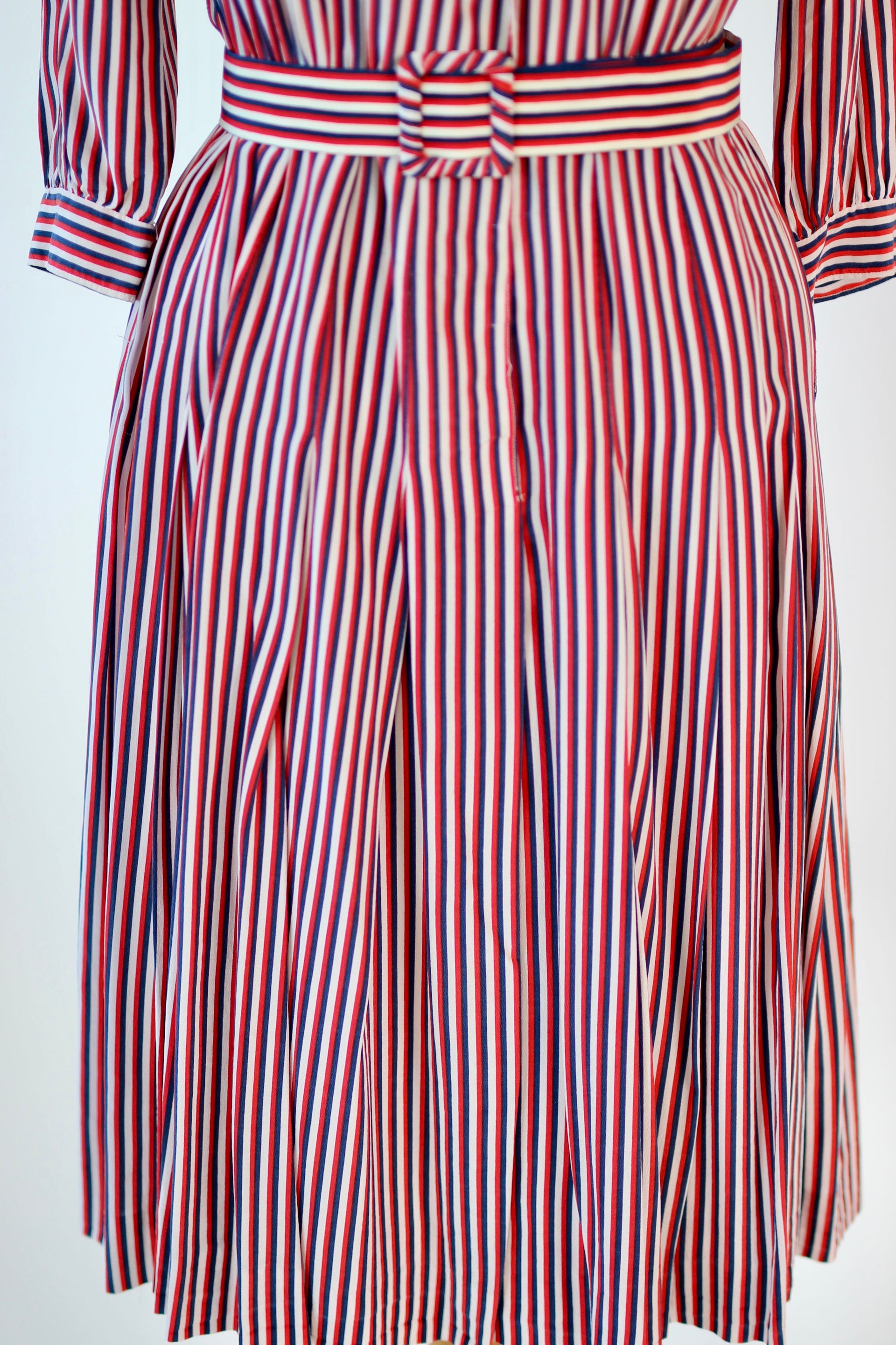 1940s Striped Silk Dress in Red, White and Blue // Size M