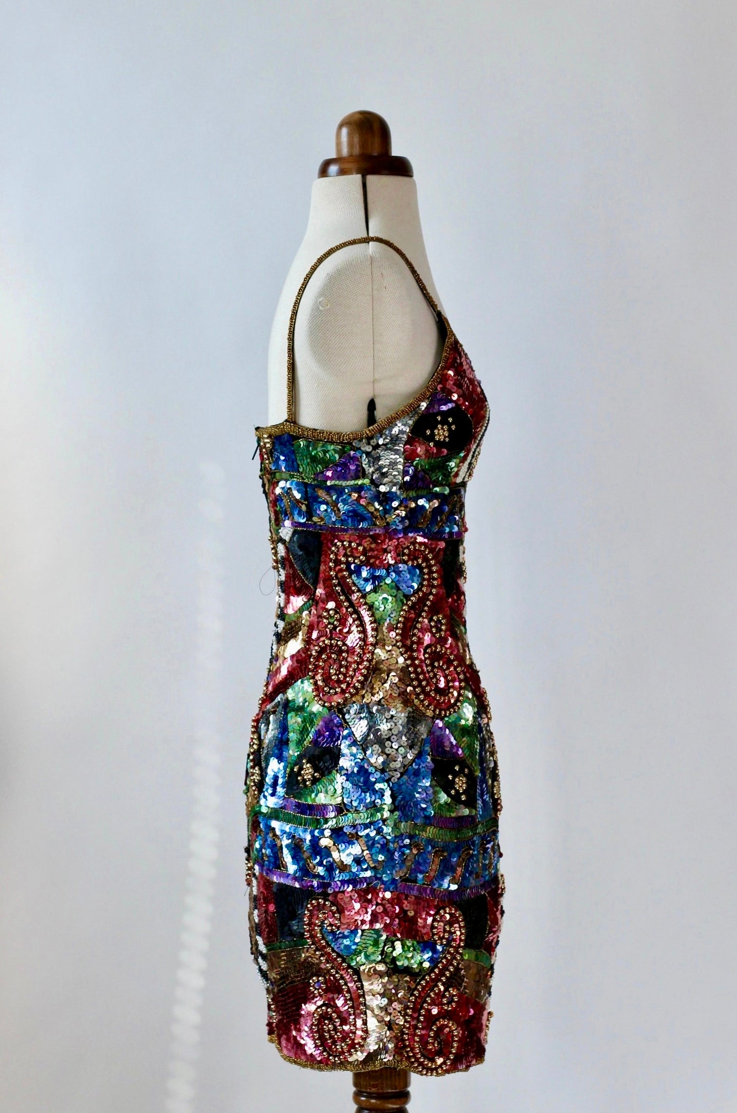 1980s Beaded Sequin Party Dress//Size XS