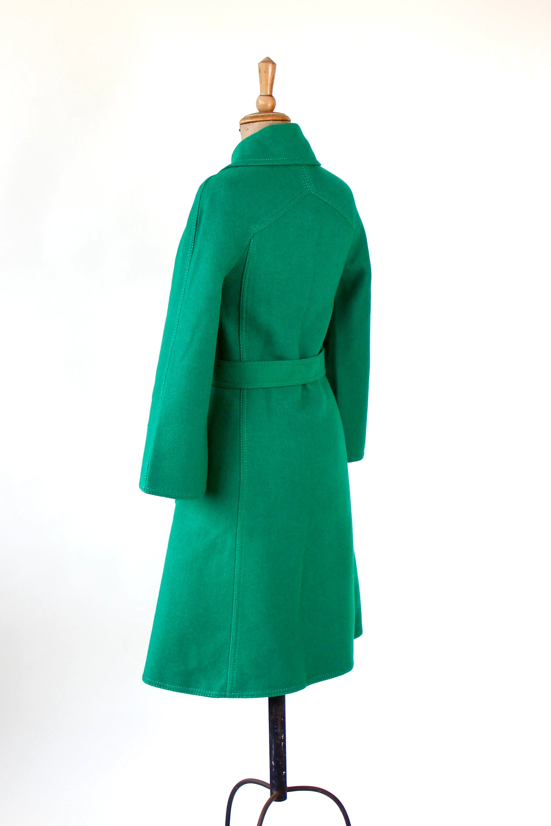 1970s Vintage Designer Green Wool Mod/Trench Coat // Size M