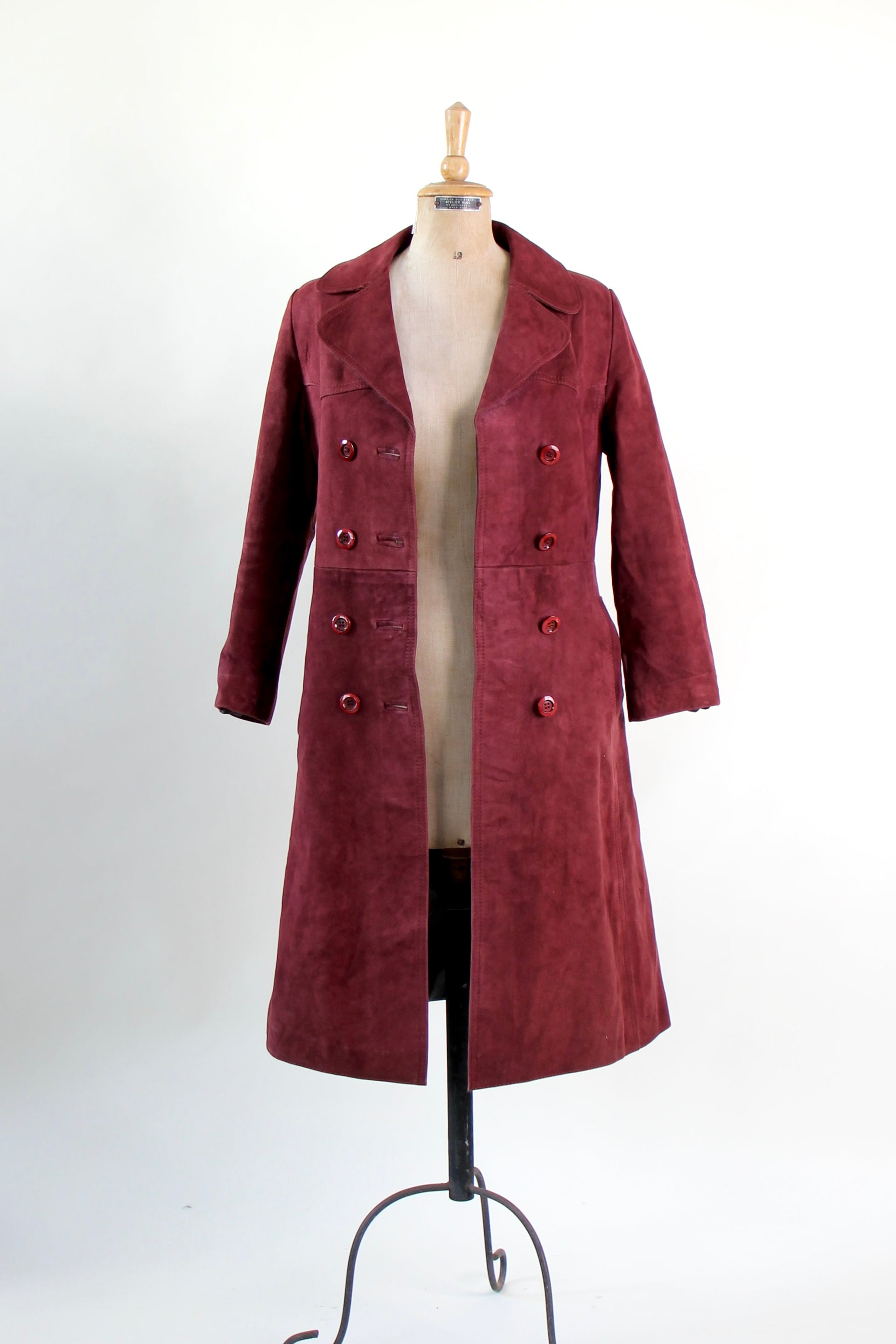 1960s Vintage Burgundy Suede Leather Coat // Size M
