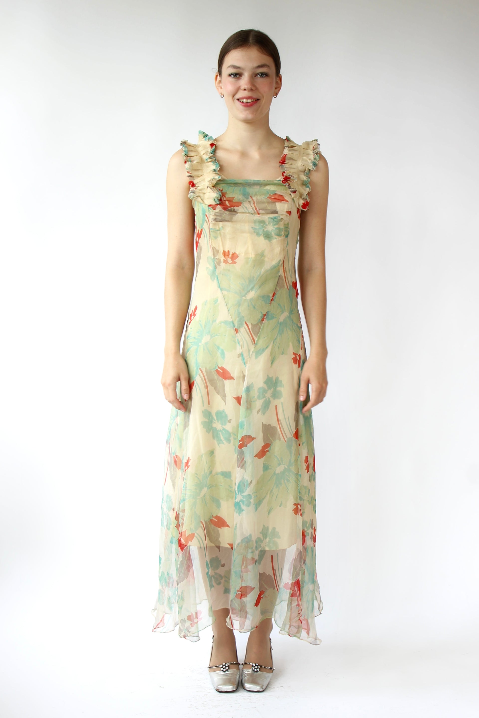 1920s 1930s Vintage Silk Chiffon Dress // Size XS