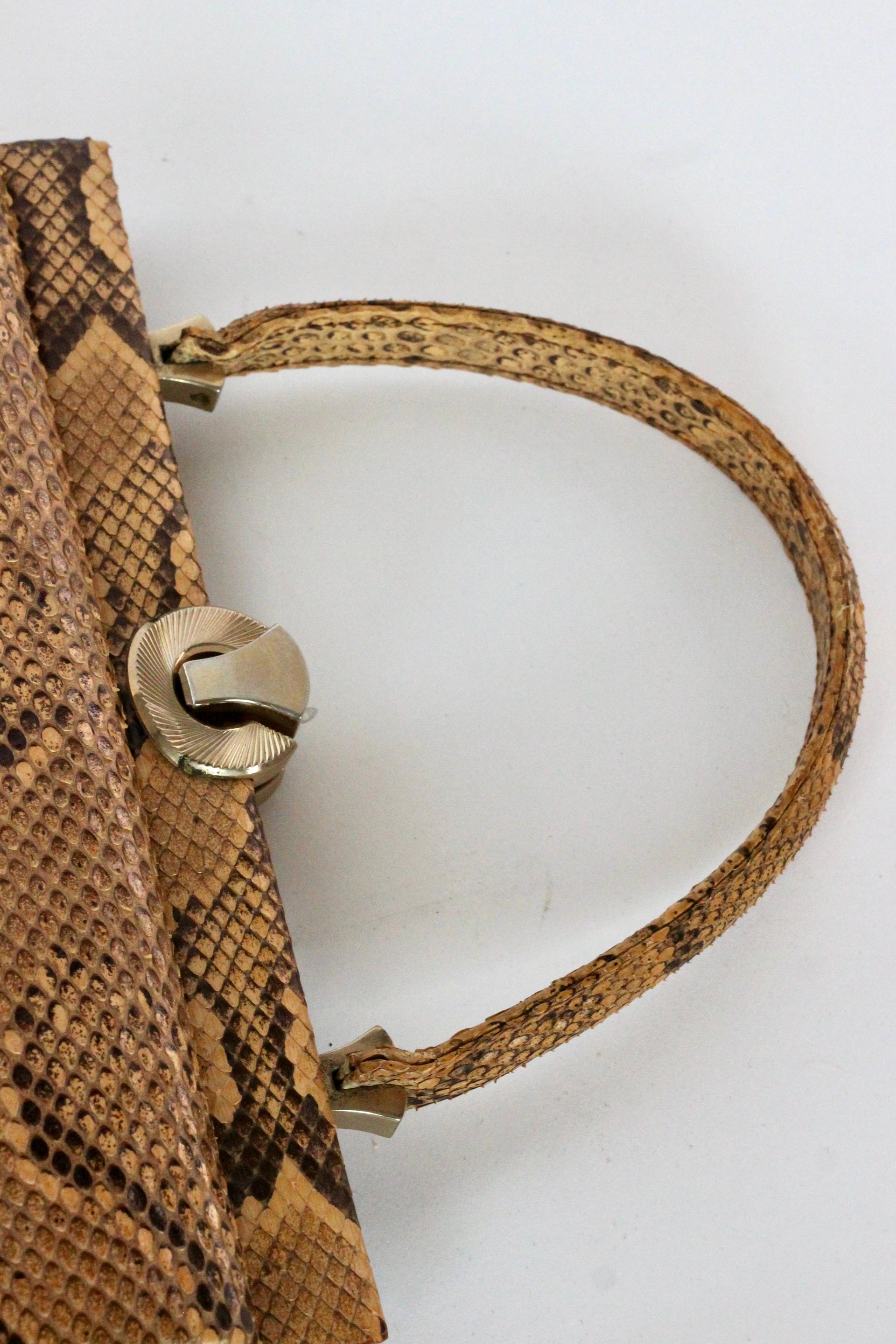 1950s Brown Snakeskin/Leather Top Handle Bag